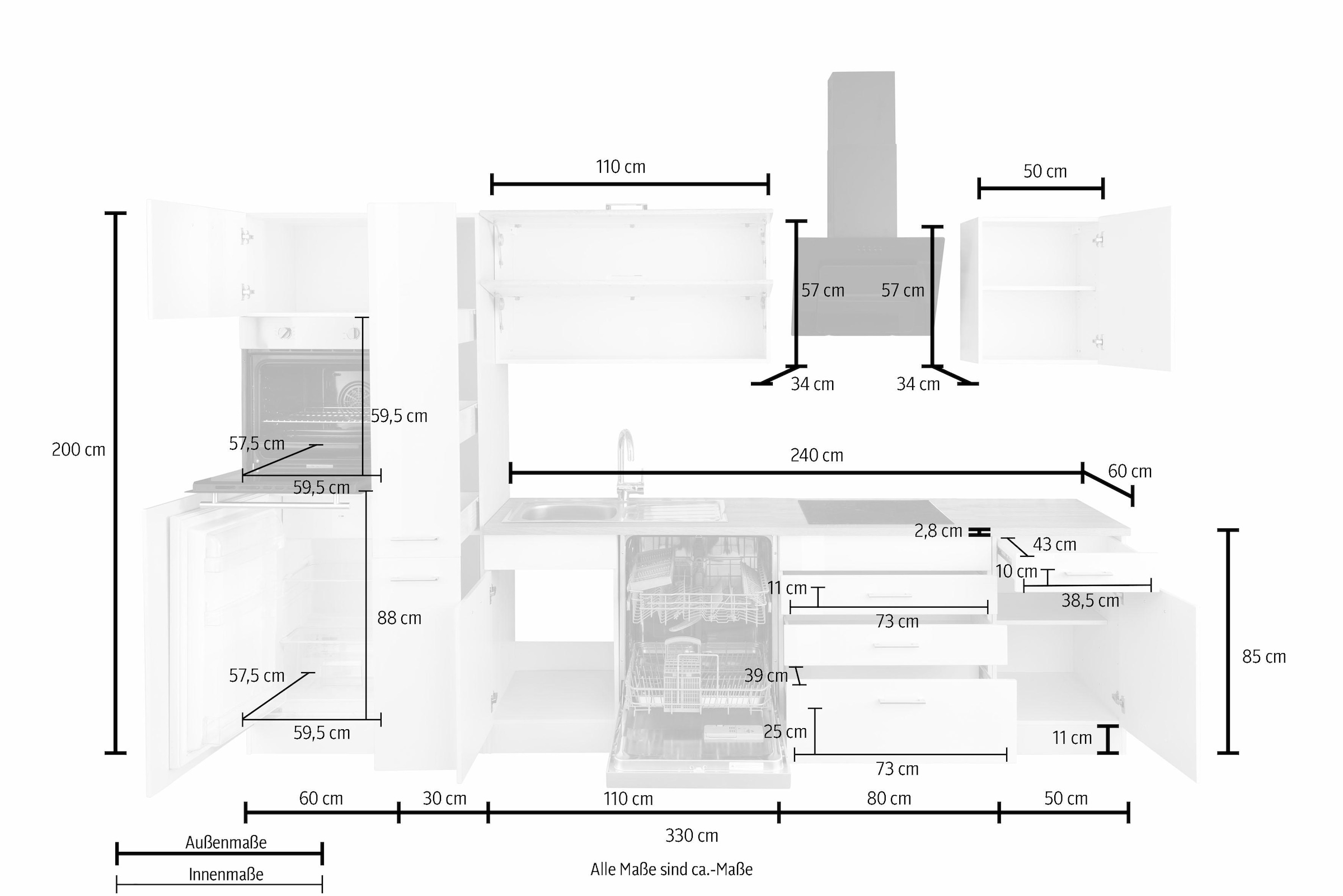 HELD MÖBEL Küchenzeile »Utah«, auf 330 cm mit Breite E-Geräten, Rechnung kaufen