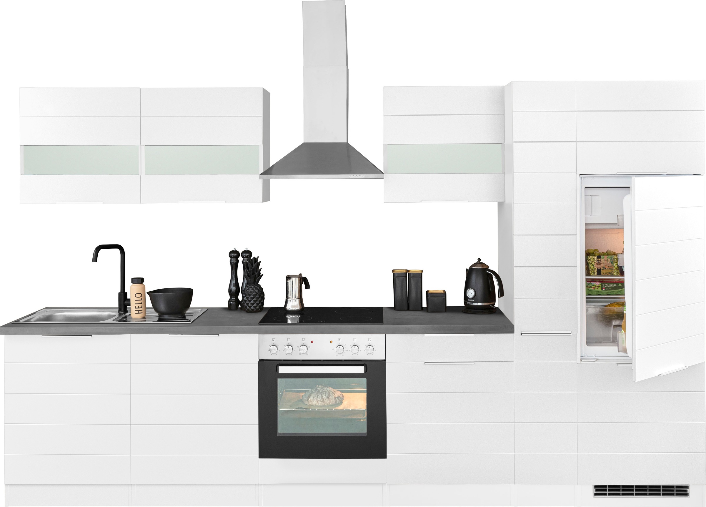 KOCHSTATION Küchenzeile »KS-Luhe« 330 cm breit, wahlweise mit oder ohne E-Geräten, gefräste MDF-Fronten