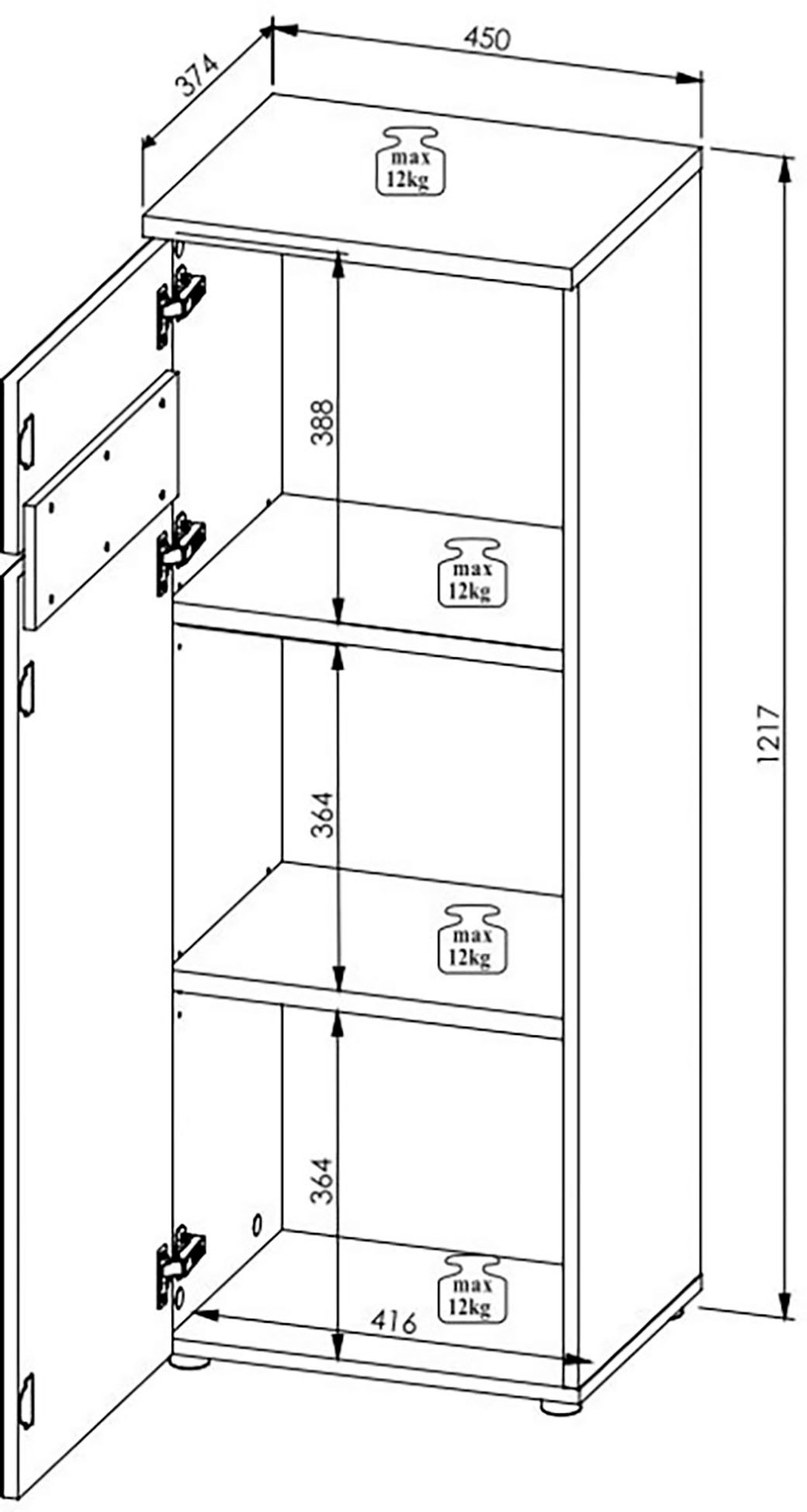 Innostyle Aktenschrank »Memphis Aktenschrank,45x122x38cm (B/H/T)«, (1 St.), 1 türig, Soft-Close, ABS-Kantenschutz
