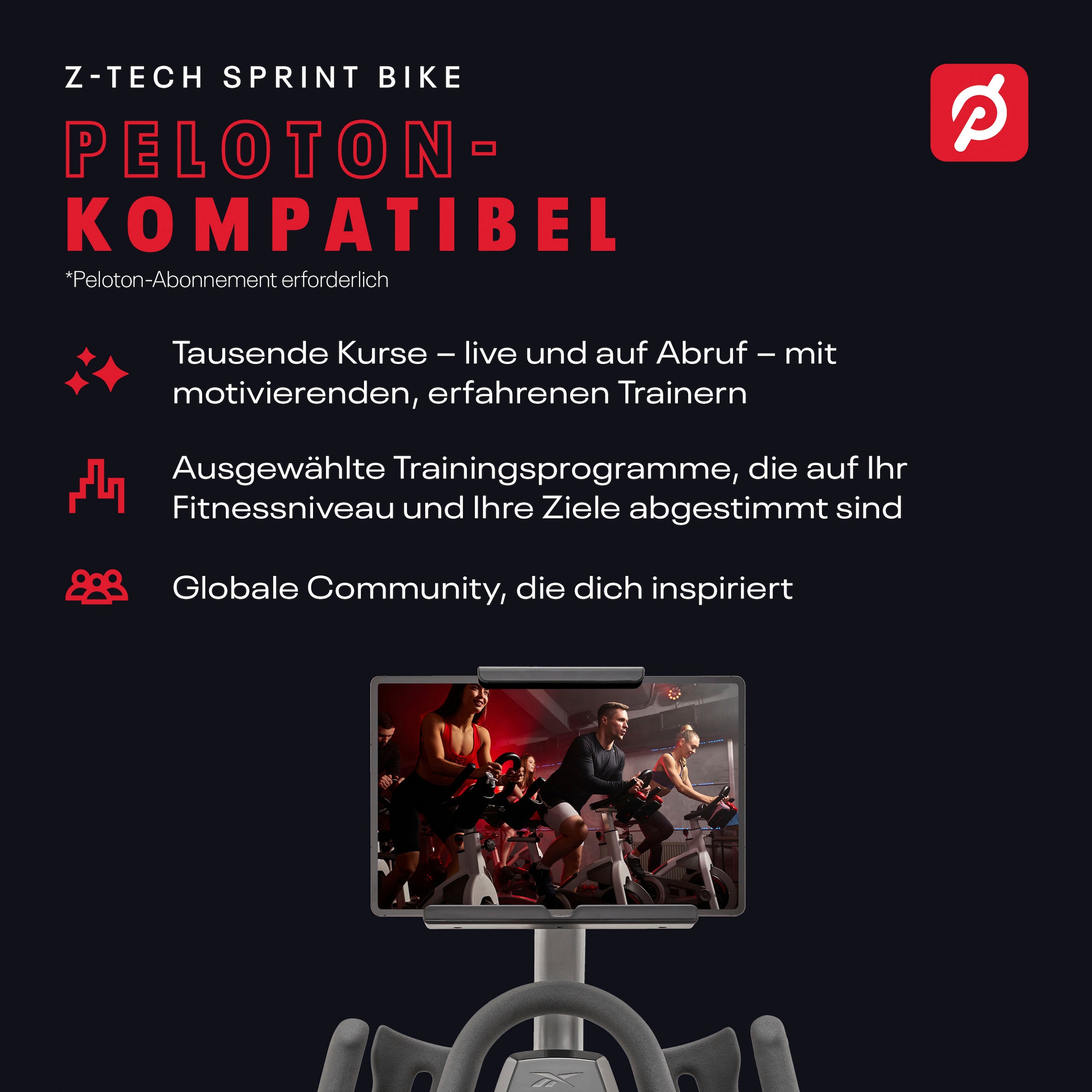 Reebok Speedbike »Z-Tech Speedbike«, (mit Tablet-Halterung), Schwungmasse ca. 9,95 kg, 50 Widerstandsstufen