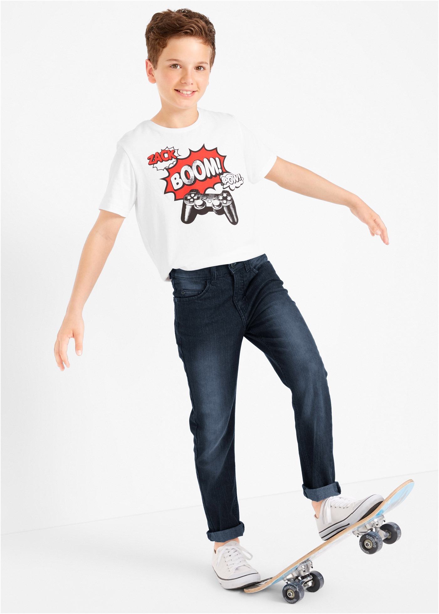 bonprix Slim-fit-Jeans mit Stretch-Material, mit verstellbarem Bund, leichte Waschung