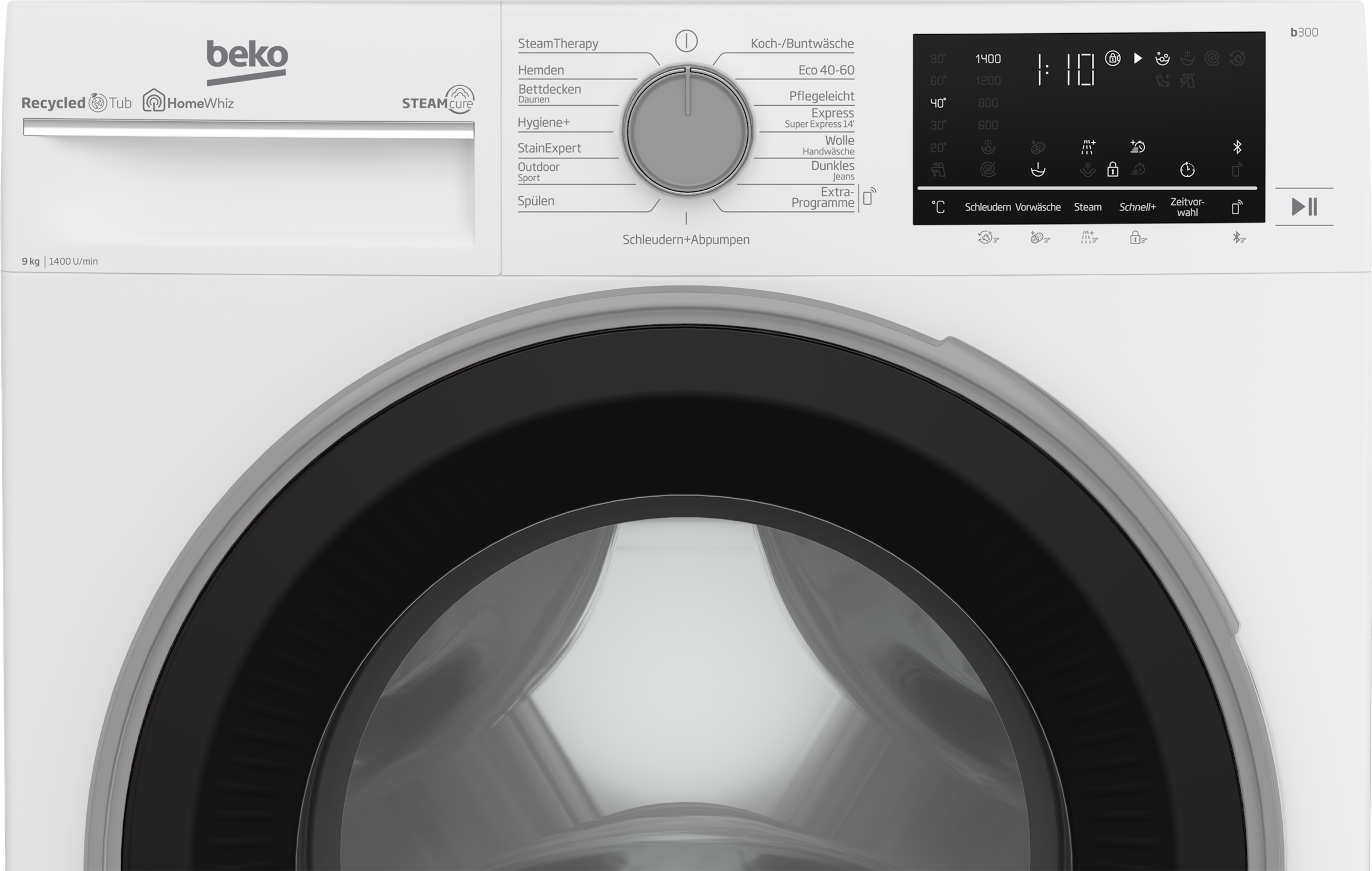 kg, XXL Waschmaschine, U/min, b300, Jahren 9 - 3 B3WFU59415W2, mit BEKO Garantie allergenfrei 99% SteamCure 1400