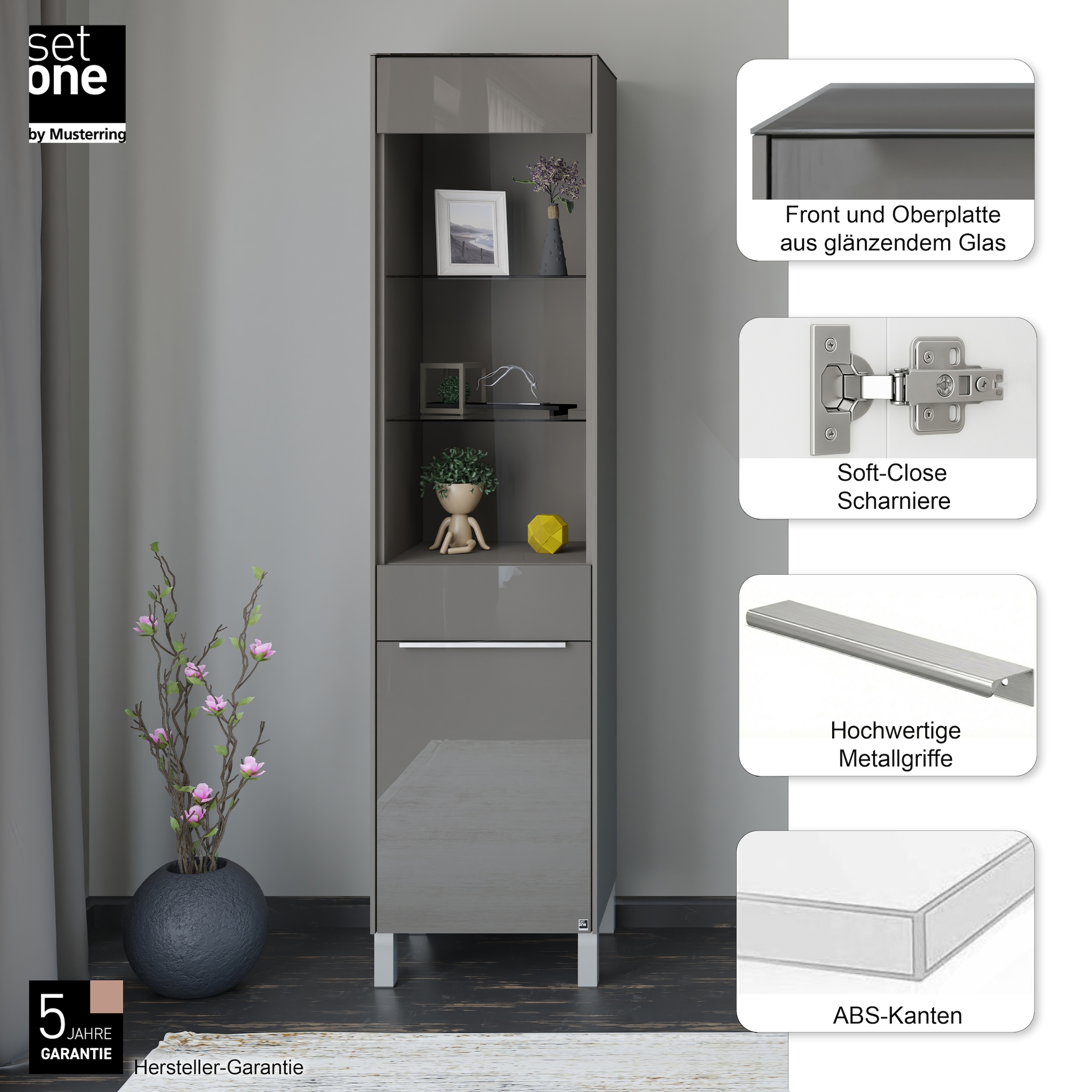 set one by Musterring Standvitrine »Reno« 1 Stk. tlg. Mit Vierkantfuß in diversen Farben, 197 cm Höhe & Farbauswahl