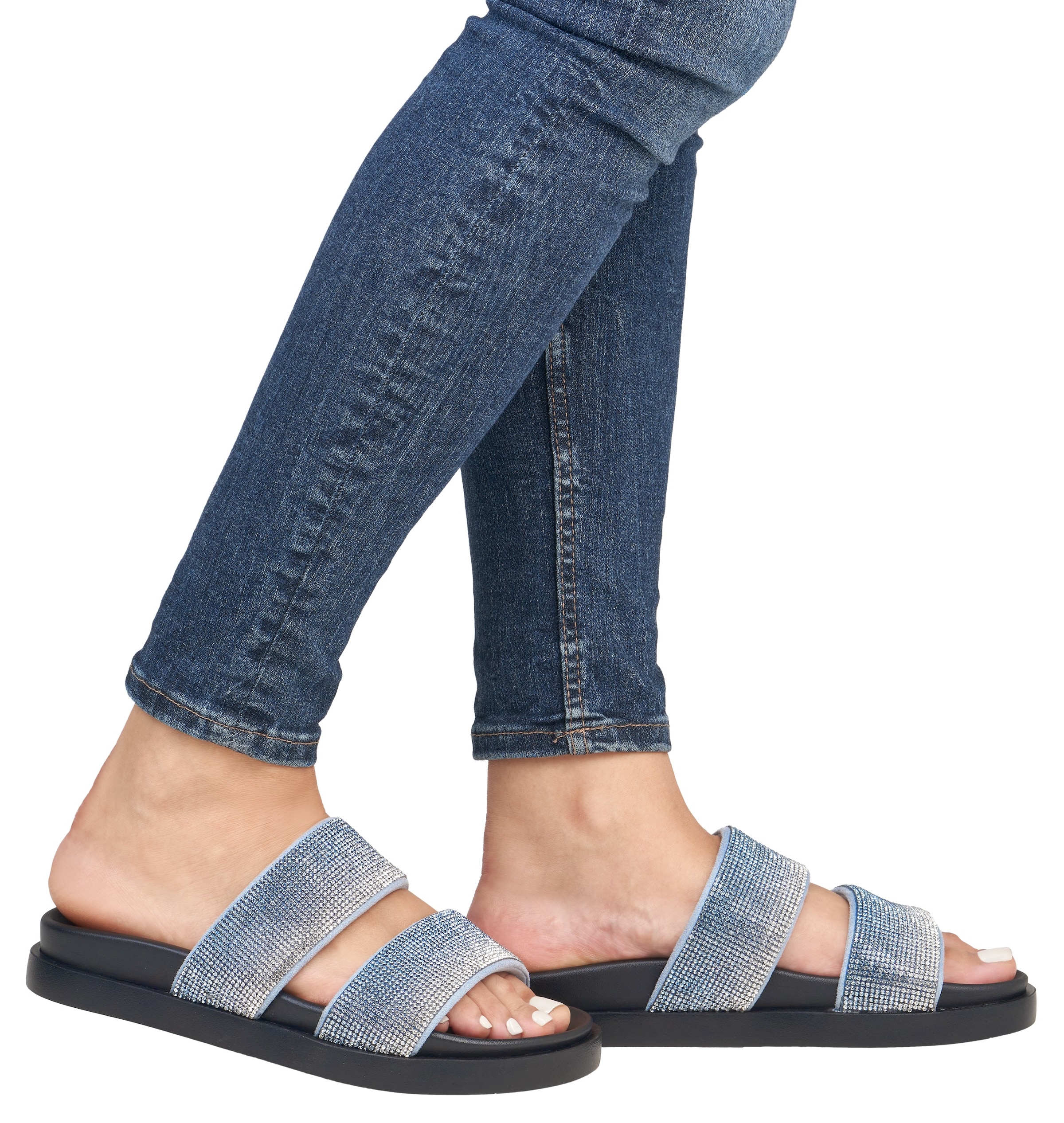 RIEKER Sport Pantolette, Sommerschuh, Strandschuh, Schlappen, Poolslides im Glitzer-Look