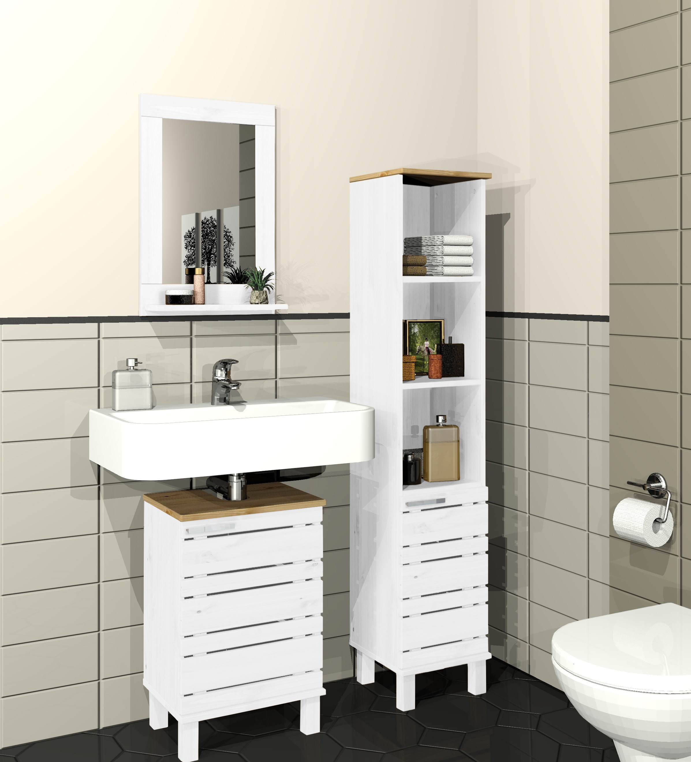 Home affaire Waschbeckenunterschrank »JOSIE«, Breite 40 cm, aus Massivholz, Metallgriff, 1 Tür