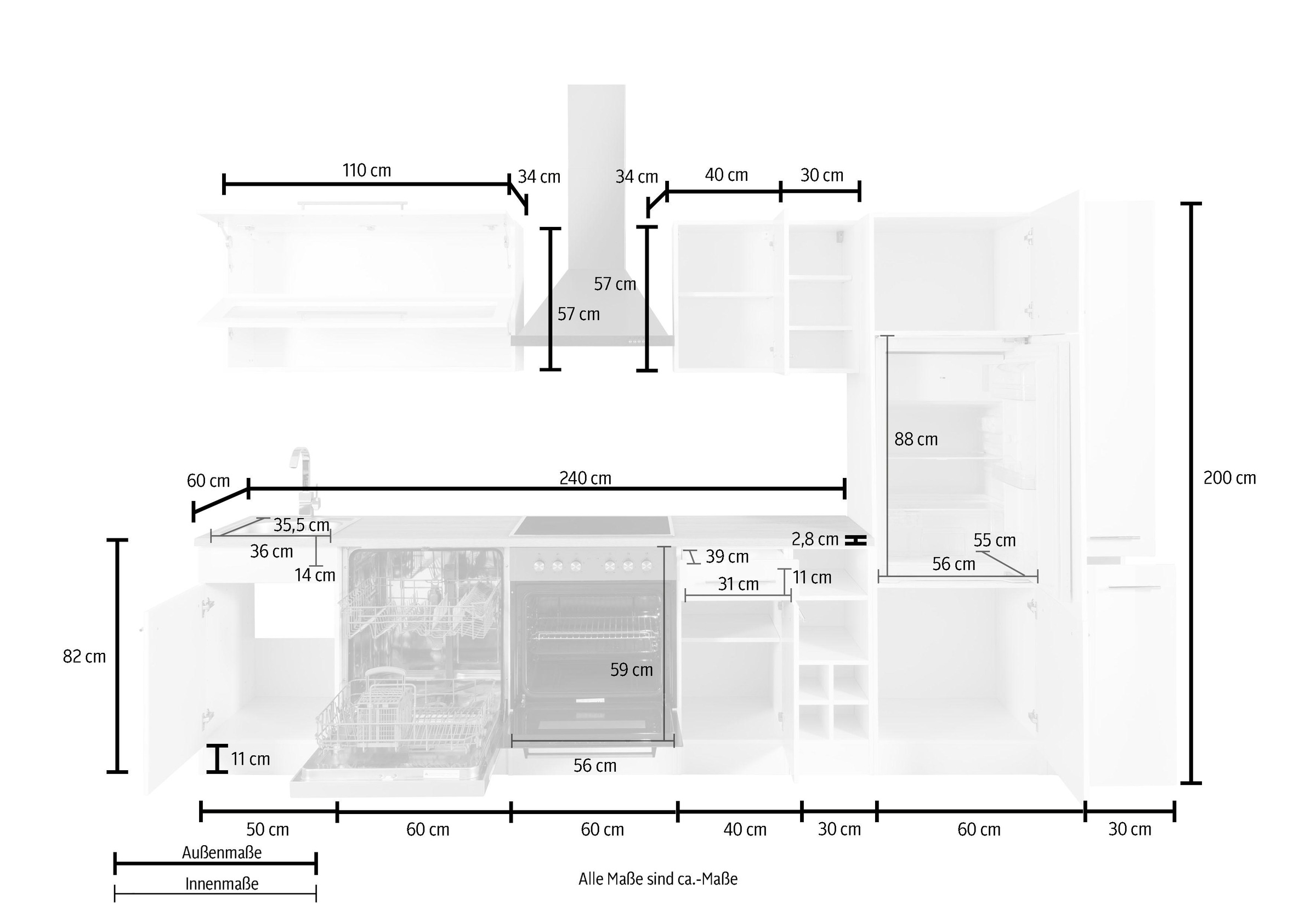 KOCHSTATION Küchenzeile »KS-Eton«, mit E-Geräten, Breite 330 cm