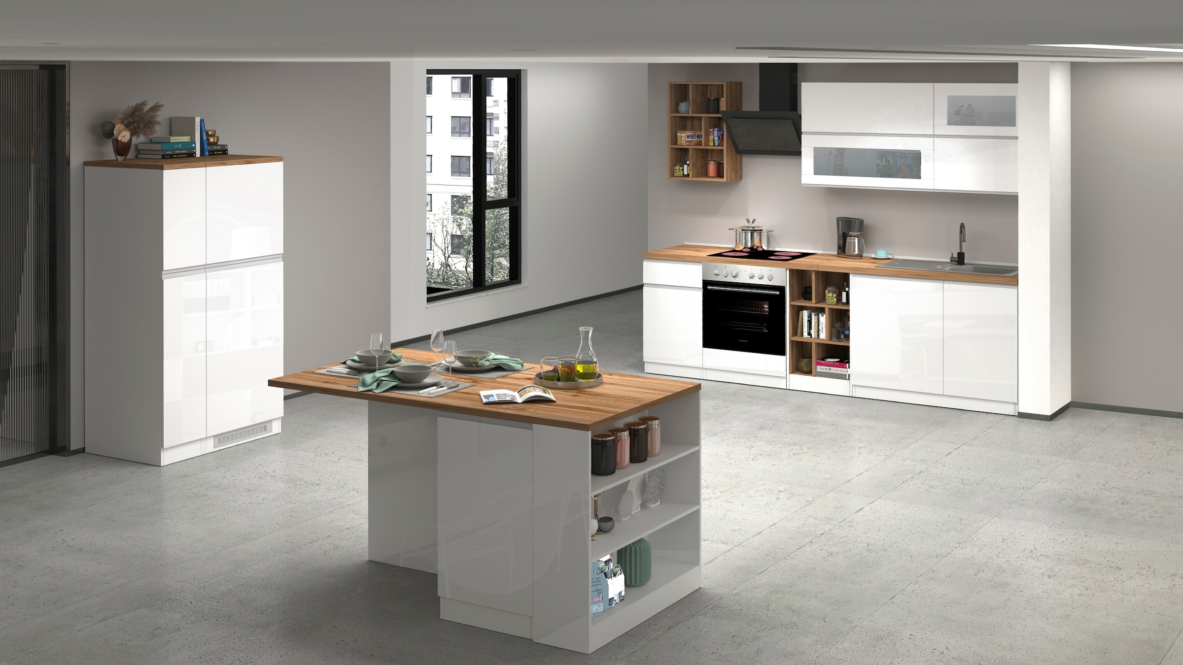 KOCHSTATION Küchenzeile »KS-Sole«, Breite 256 cm, Hängeregal, Geschirrabtropfschrank, ohne E-Geräte
