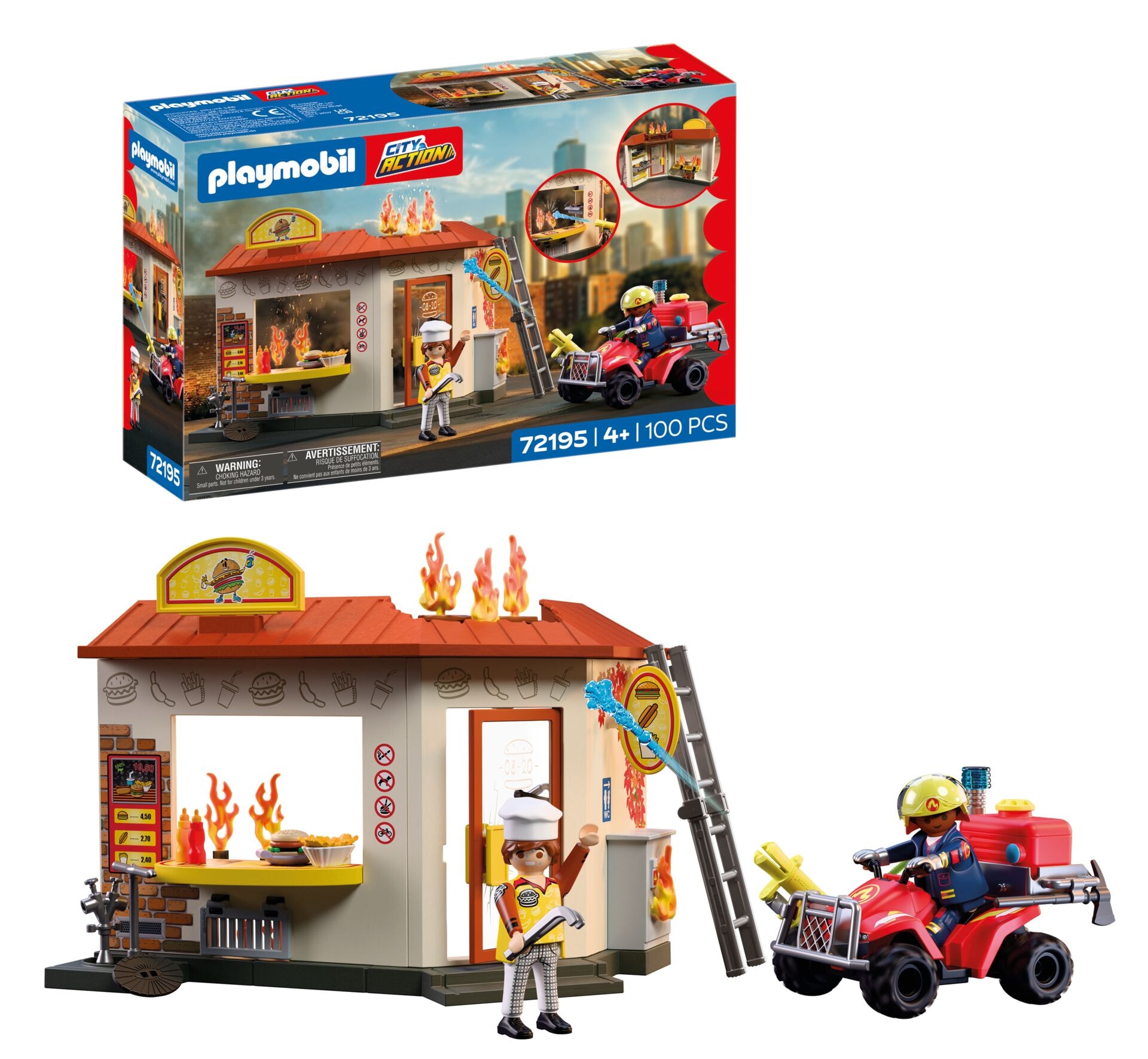 Playmobil Konstruktions-Spielset "Feuerwehr-Quad mit Burger-Bude (72195), City Action"