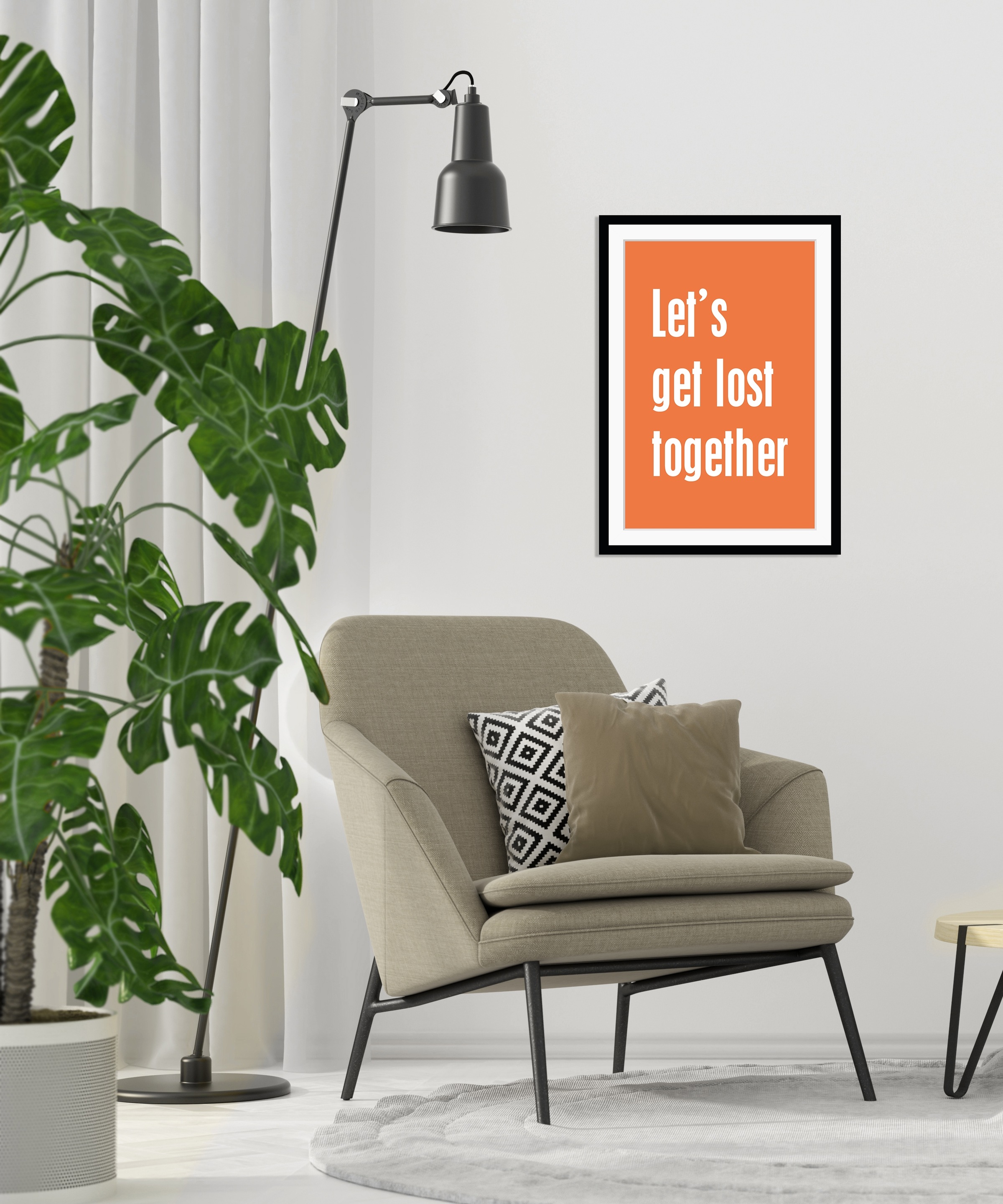 queence Bild »Let's get lost together«, Sprüche & Texte-Schriftzug, HD Premium Poster-Druck inkl. Holzrahmen