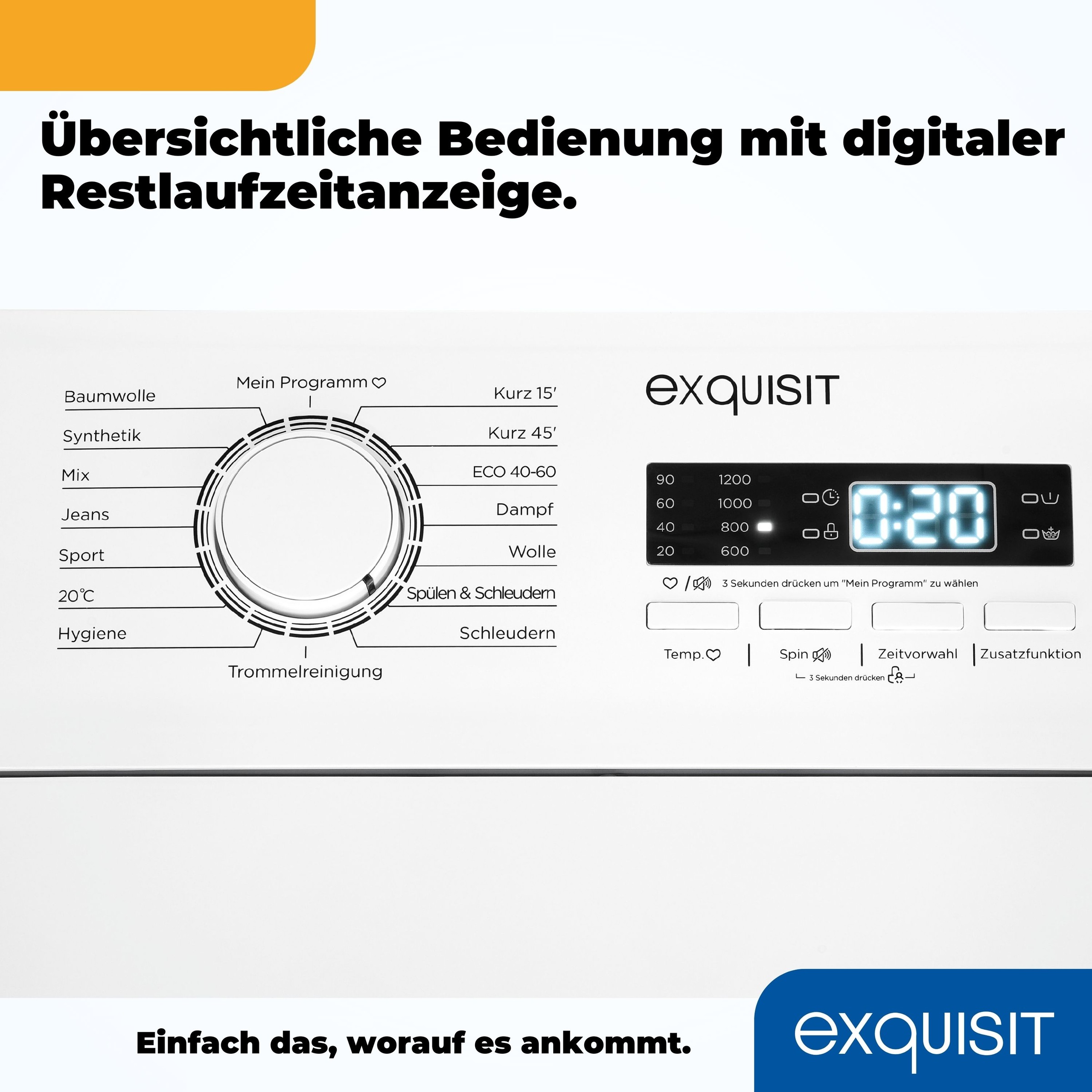 exquisit Waschmaschine »LTO1207-030Aweiss«, 7,5 kg, 15 Programme, Restlaufzeitanzeige, Kindersicheruing