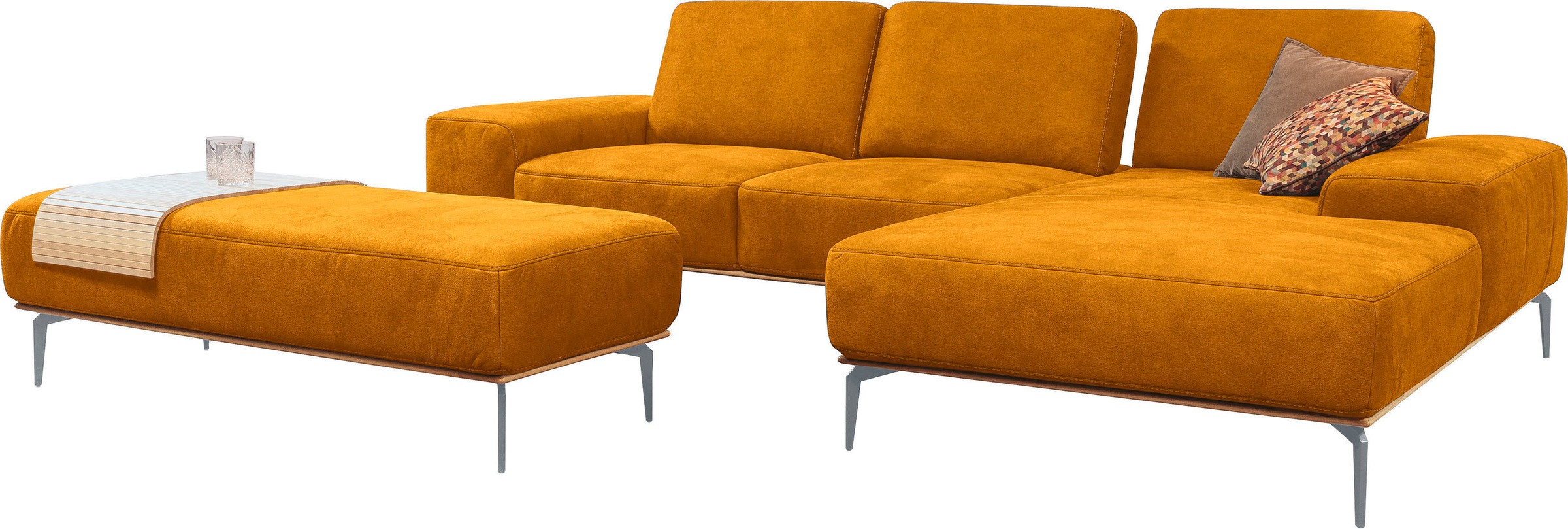W.SCHILLIG Ecksofa »run, Designsofa mit tollem Sitzkomfort, bequem, L-Form«, mit elegantem Holzsockel, Füße in Silber matt, Breite 299 cm