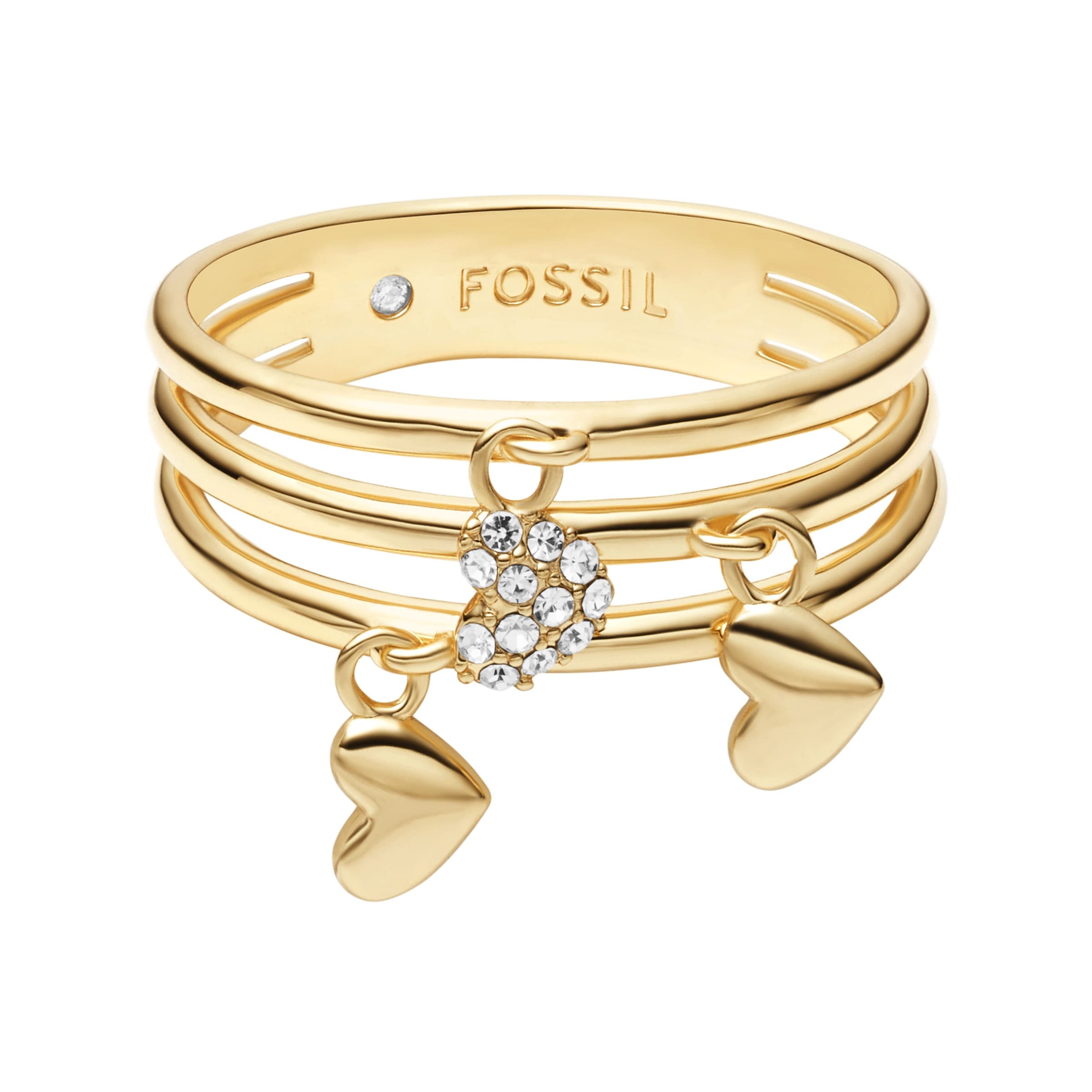 Fossil Fingerring »Schmuck Geschenk Metall SUTTON Herzen« mit Glasstein
