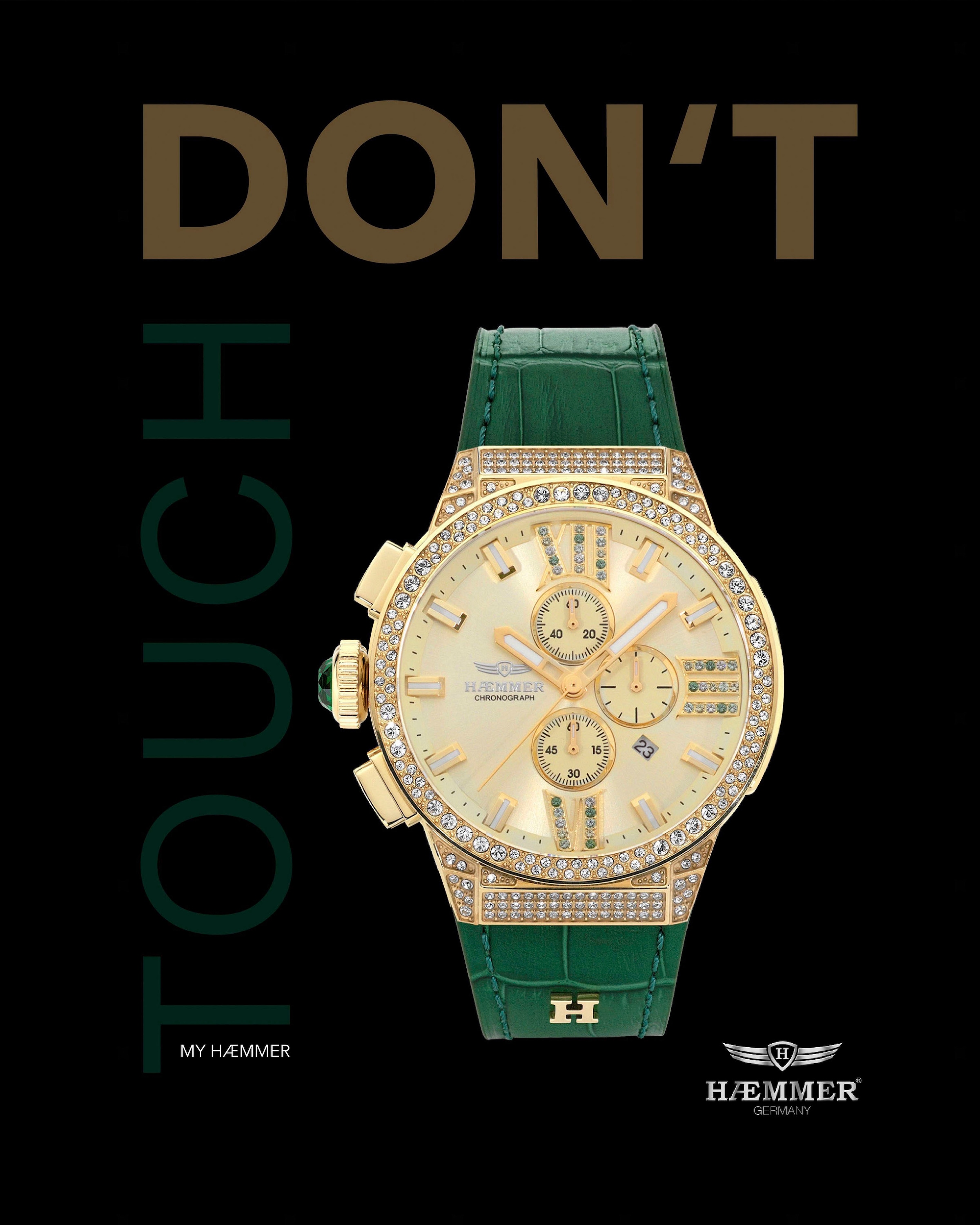 HAEMMER GERMANY Chronograph »EMINENT«, Quarzuhr, Damenuhr, Datum, Stoppfunktion, Saphirglas, Lederarmband