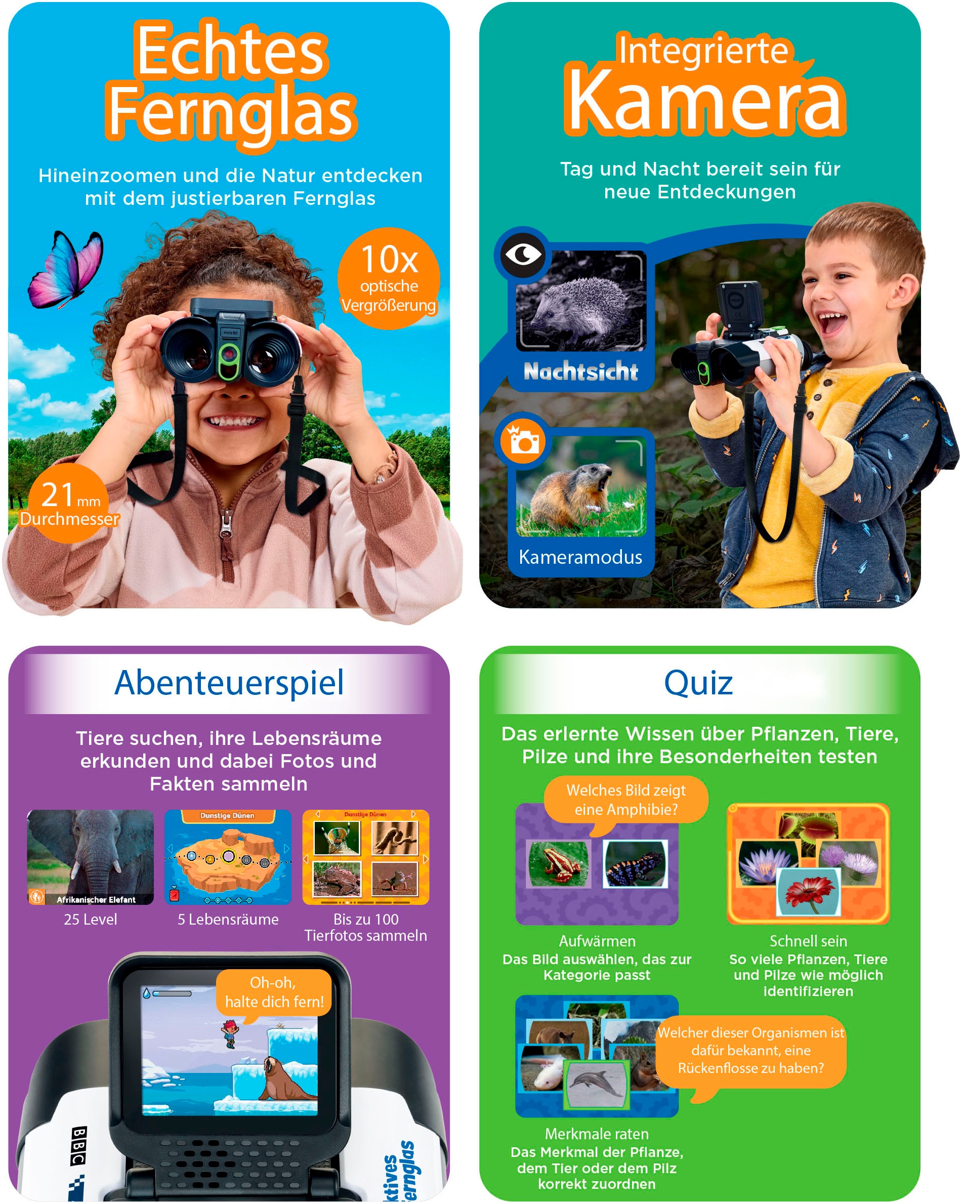 Vtech® Kinderfernglas »Interaktives Video-Fernglas«, mit integrierter Kamera und LCD-Bildschirm