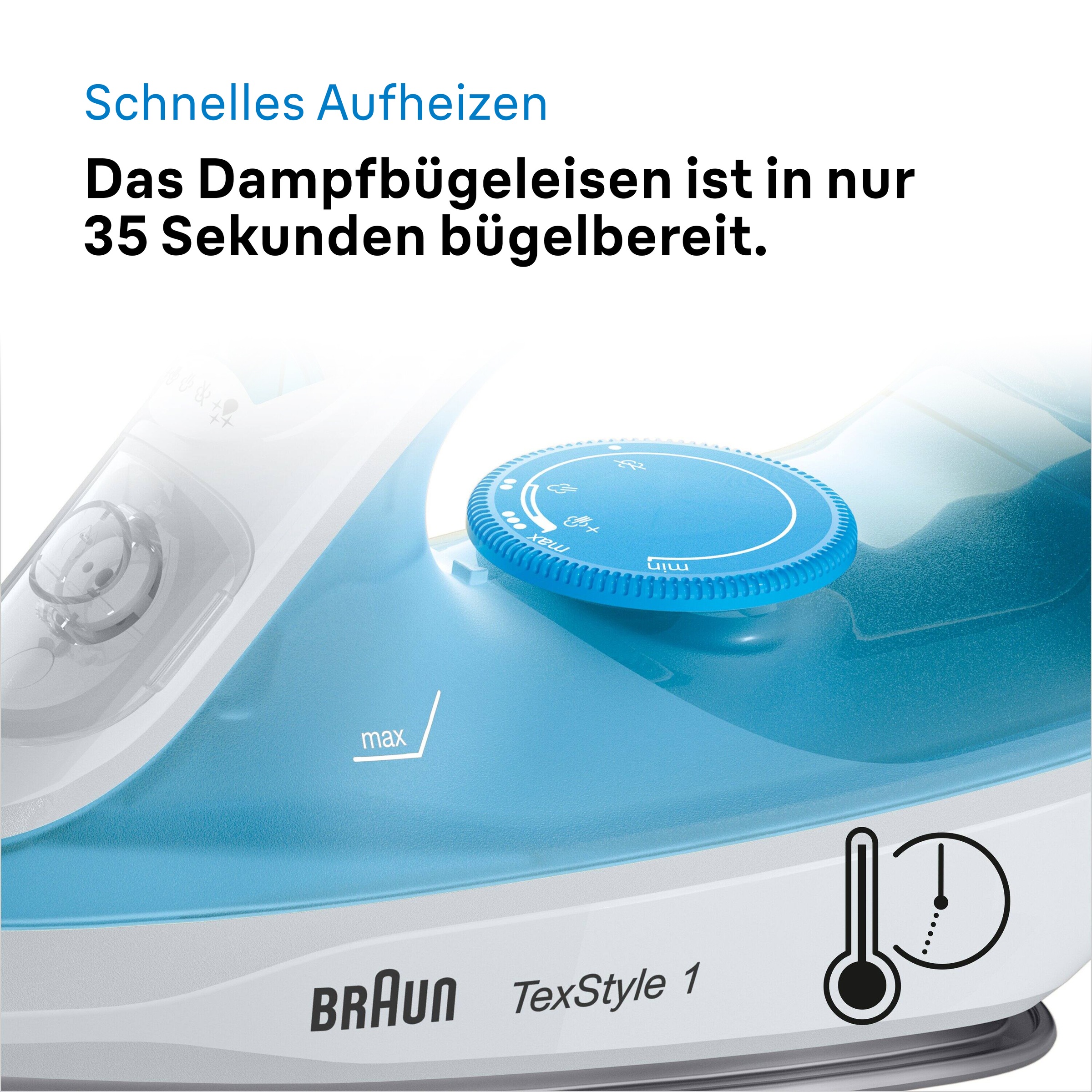 Braun Dampfbügeleisen »TexStyle 1 SI 1050 BL - 2.000 W, 120 g Dampfstoß, 220 ml Wassertank« 2000 W 25 g Dampfmenge, SuperCeramic Bügelsohle, 35 Sek. Aufheizzeit