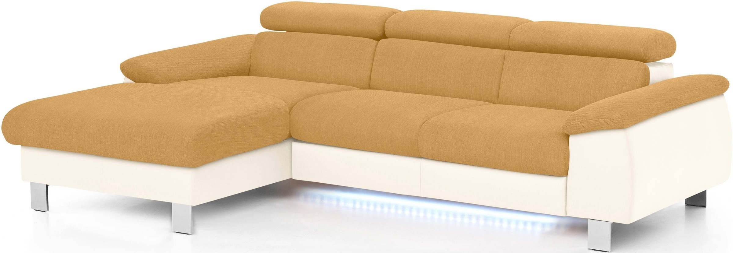 COTTA Polstergarnitur »Komaris L-Form, B: 242 bzw. 100 cm (Set: Ecksofa & Hocker)«, (Set), mit Kopfteilverstellung, optional Bettfunktion, Bettkasten & Licht