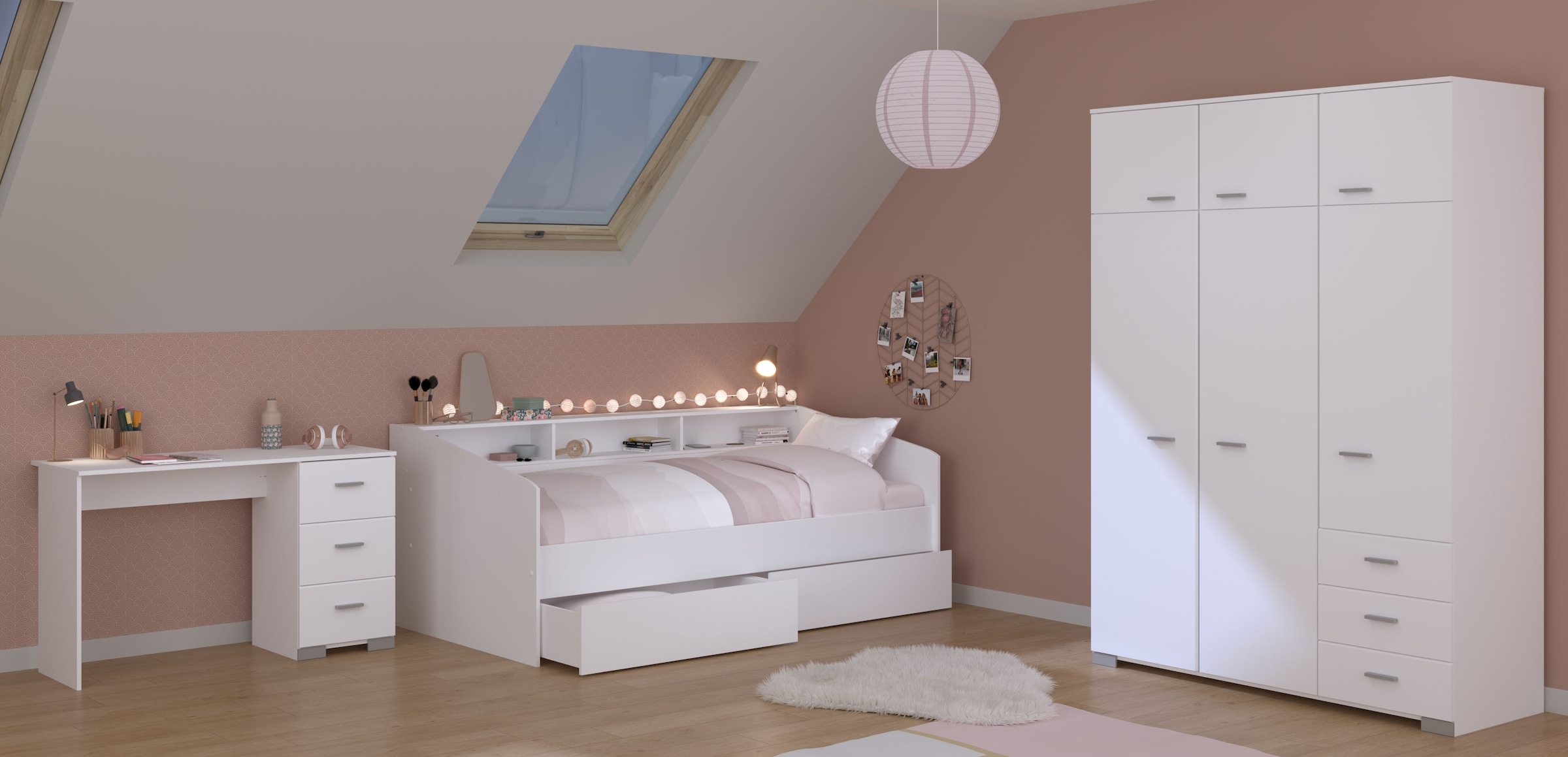 Parisot Jugendzimmer-Set »Sleep 42«, (Set, 4 tlg.), Rückwände der Fächer am Bett drehbar