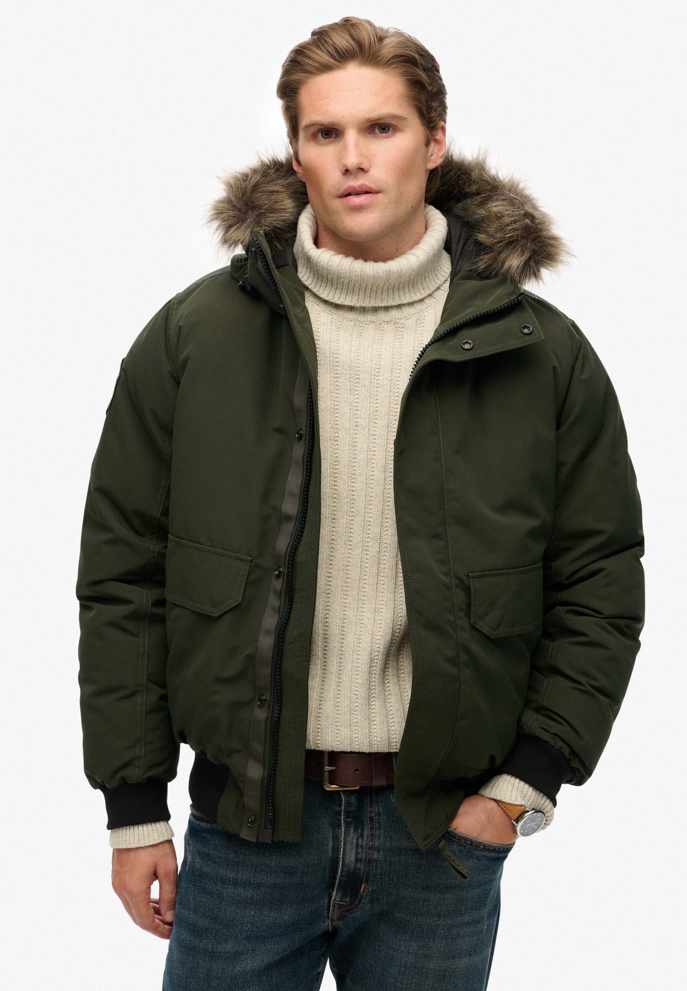 Superdry Steppjacke »EVEREST FAUX FUR BOMBER JACKET«, mit Kapuze