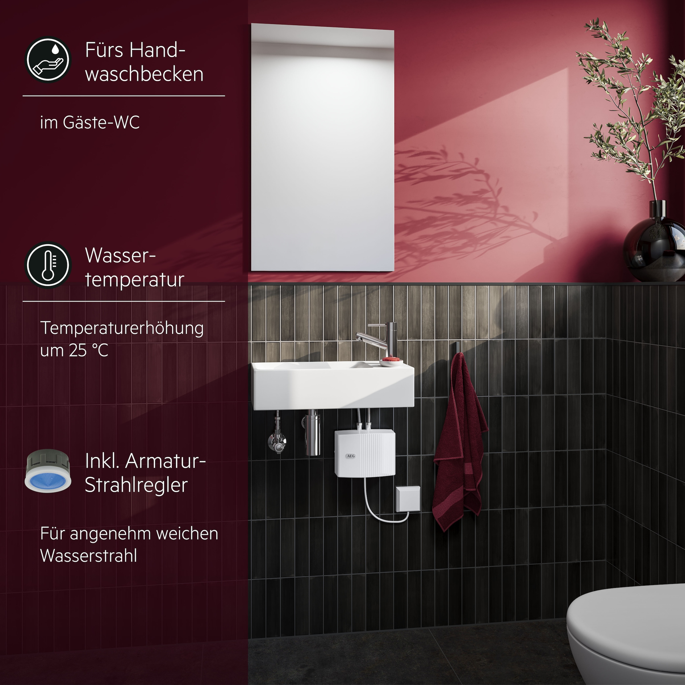 AEG Haustechnik Klein-Durchlauferhitzer »MTH 570 f. Handwaschbecken, 5,7 kW, o. Stecker« Festanschluss 230V, hydraulisch, drucklos