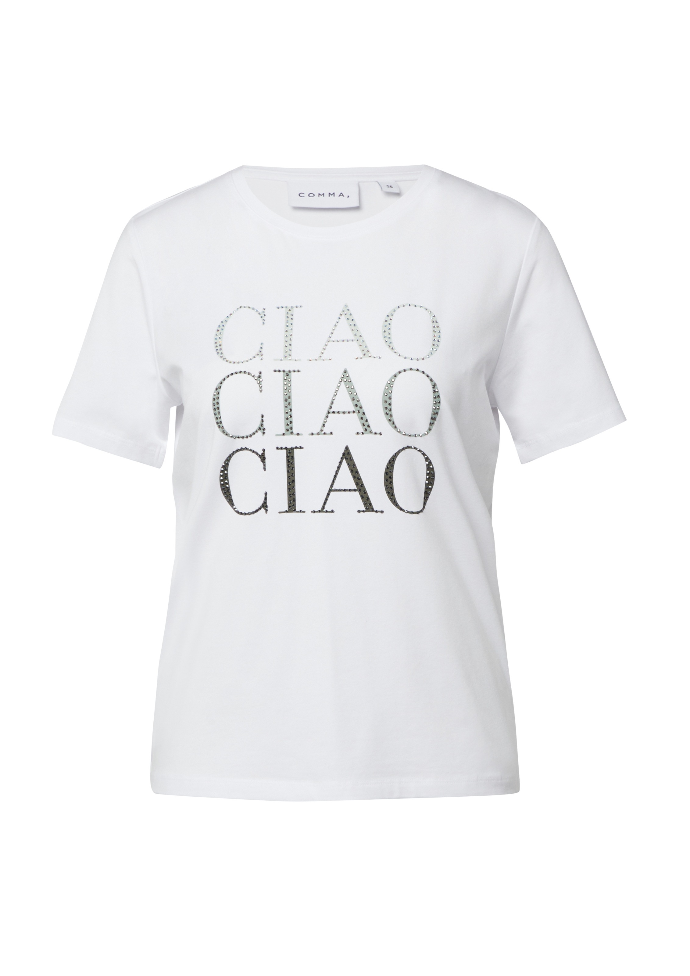 Comma T-Shirt mit Druck und Glitzersteinen