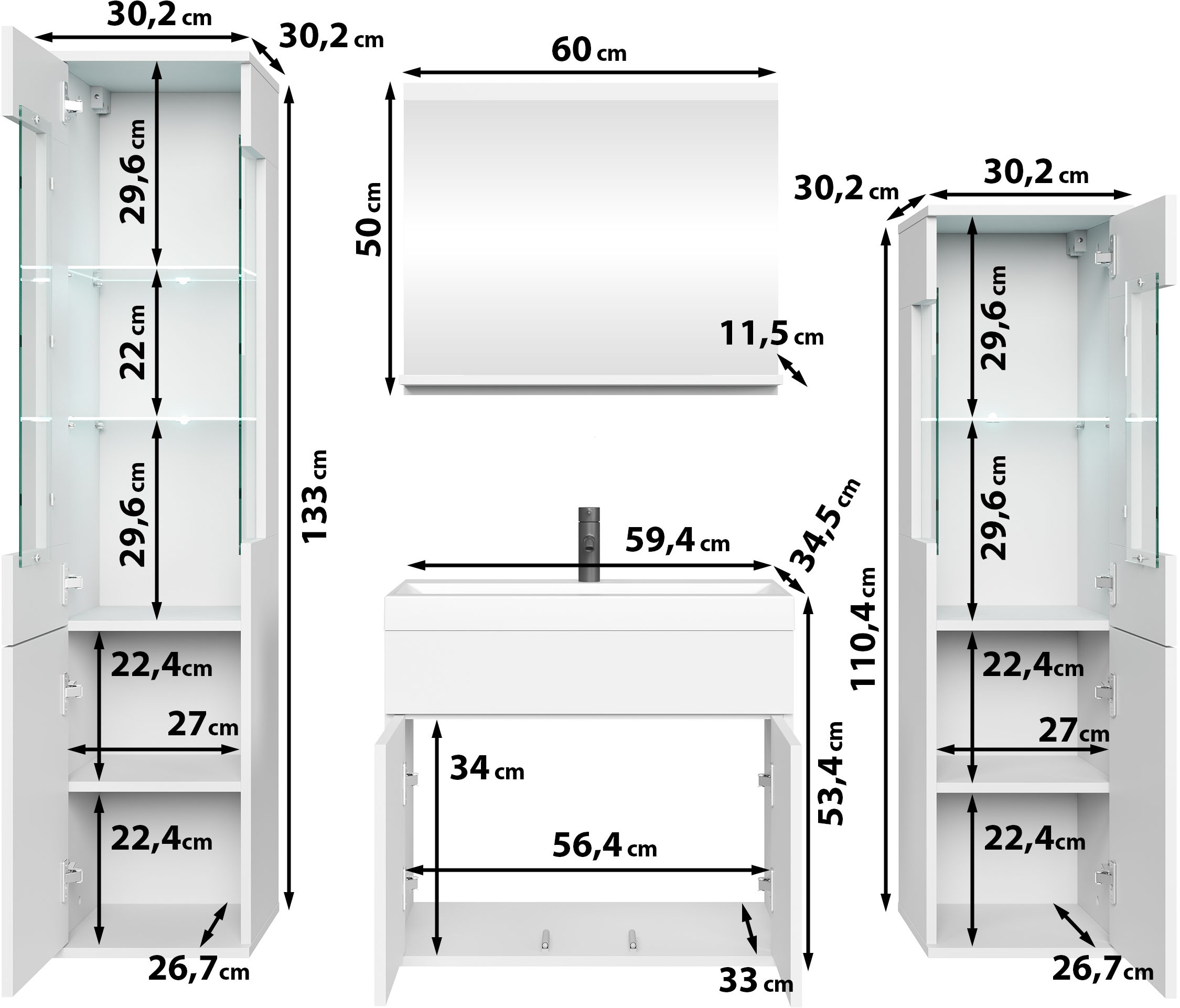 welltime Badmöbel-Set »Kenia« Set, 5 Stk. tlg.