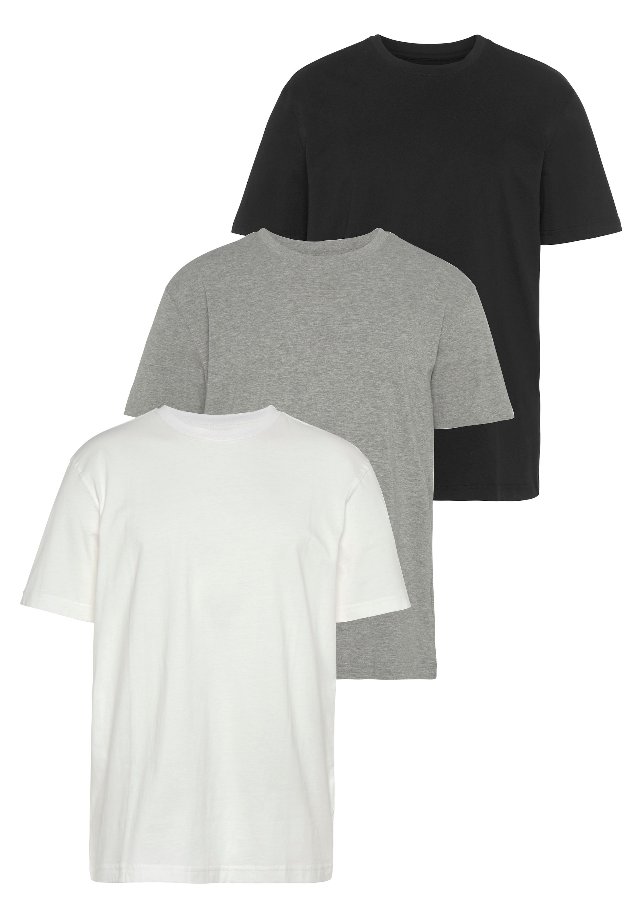 Man's World T-Shirt, Kurzarm, unifarben, Rundhals, aus Baumwolle, im 3er-Pack