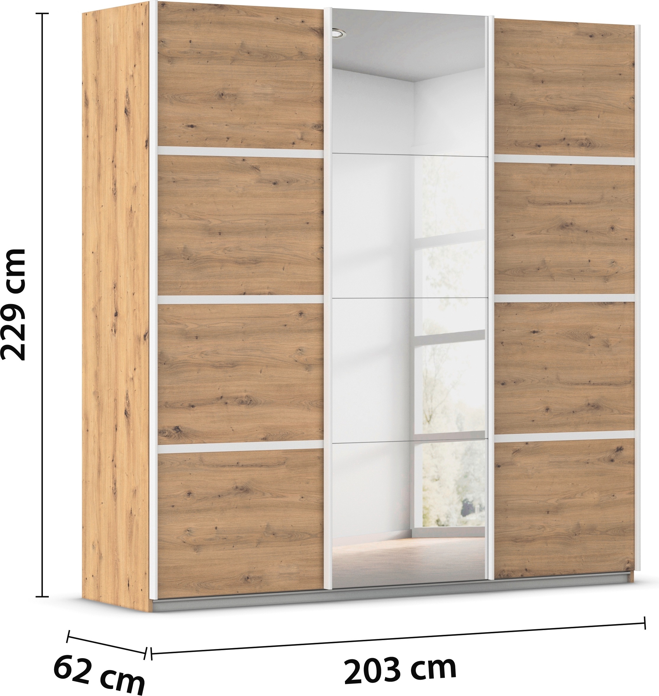 rauch Kleiderschrank »Schwebetürenschrank Garderobe Schrank TOP ANGEBOT Avola«, (in 3 verschiedenen Ausstattungen BASIC/CLASSIC/PREMIUM inkl. Spiegel), mit eleganten Zierleisten in Chrom, Schwarz oder Weiß MADE IN GERMANY
