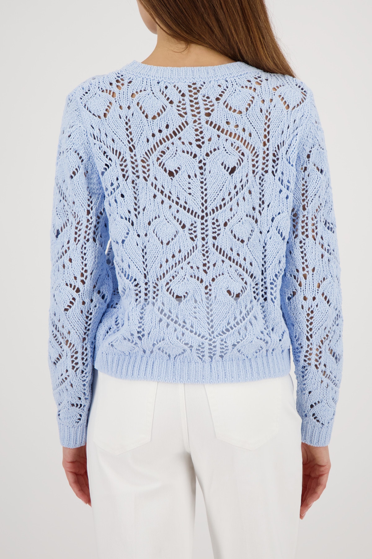 Monari Strickpullover »Ajour« Rundhalsausschnitt, Chenillegarn, Leicht überschnittene Schultern