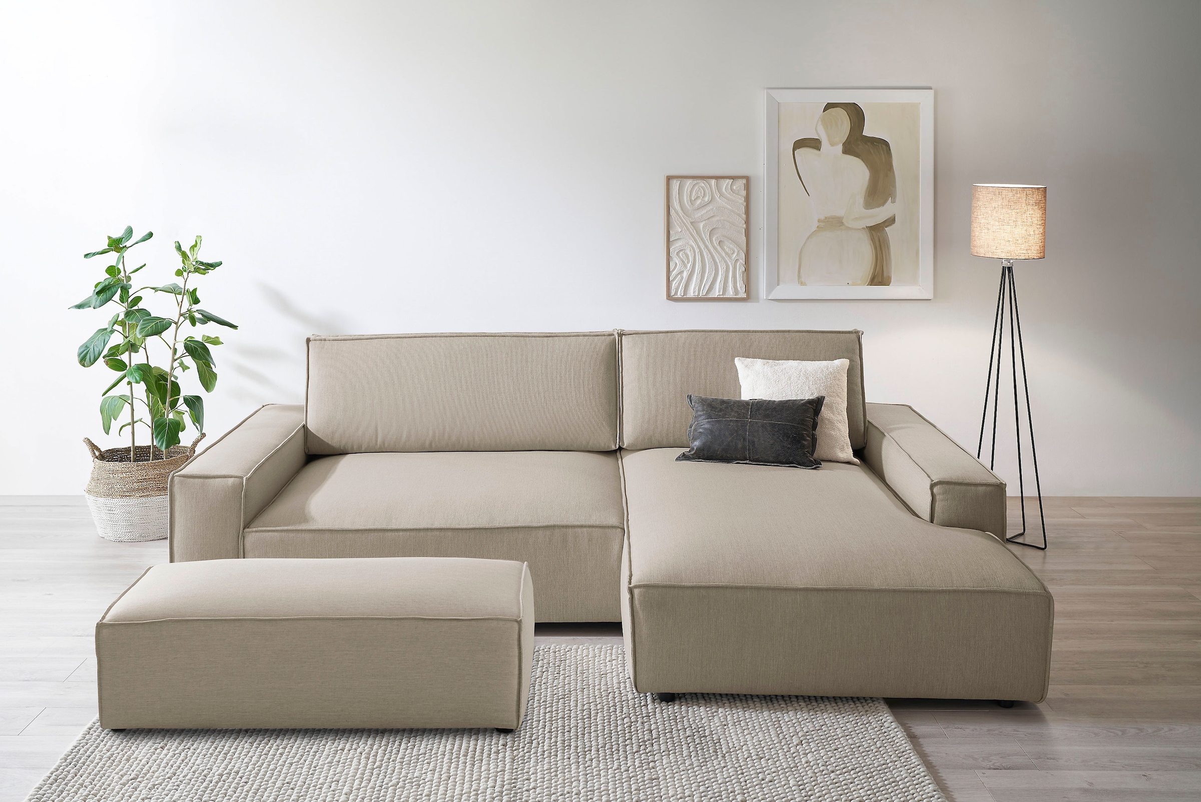 Home affaire Polsterecke »SHERWOOD XXL tief, L-Form, Schlaffunktion, Bigsofa, Cord, Leinenoptik« stellbar zum Schlafsofa (Krokodilverbinder), Cord, Leinenoptik,