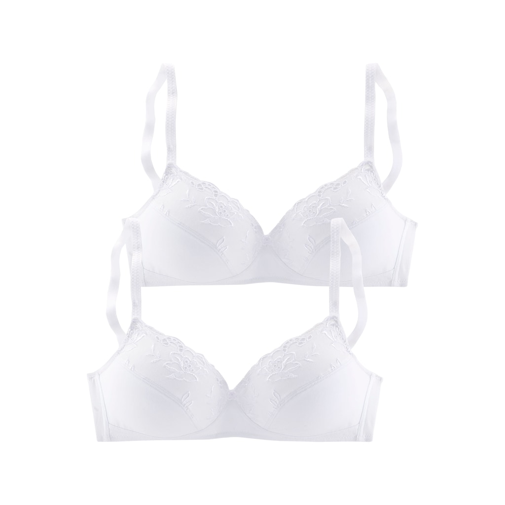 petite fleur Bügelloser BH (Packung 2 Stück) mit hübscher Baumwollstickerei Basic Dessous petite fleur Bügelloser BH (Packung 2 Stück) mit hübscher Baumwollstickerei Basic Dessous