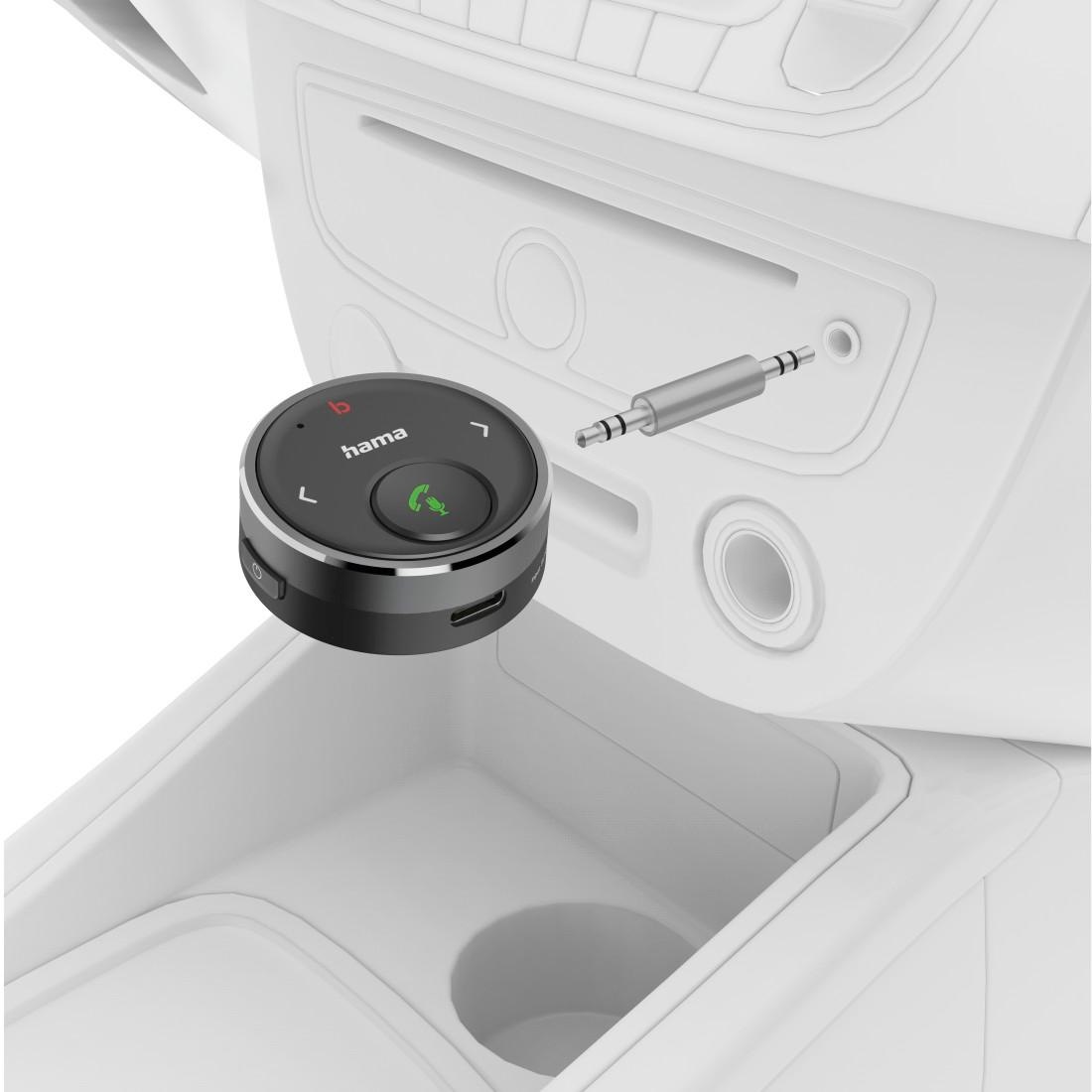Hama KFZ-Adapter »Bluetooth Adapter für Auto Kfz, 3,5 mm Stecker, Musik, Sprachsteuerung« 3,5-mm-Klinke zu 3,5-mm-Klinke Verstärker Bass, Multifunktions Button, Freisprechfunktion, AUX In