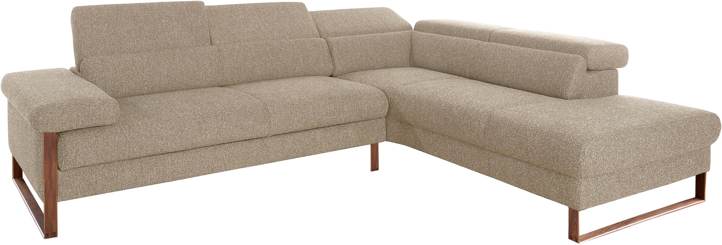 W.SCHILLIG Ecksofa »finn, Designsofa mit tollem Sitzkomfort, bequem, L-Form«, German Design Award 2016, Fußgestell Nussbaum natur, Breite 281 cm