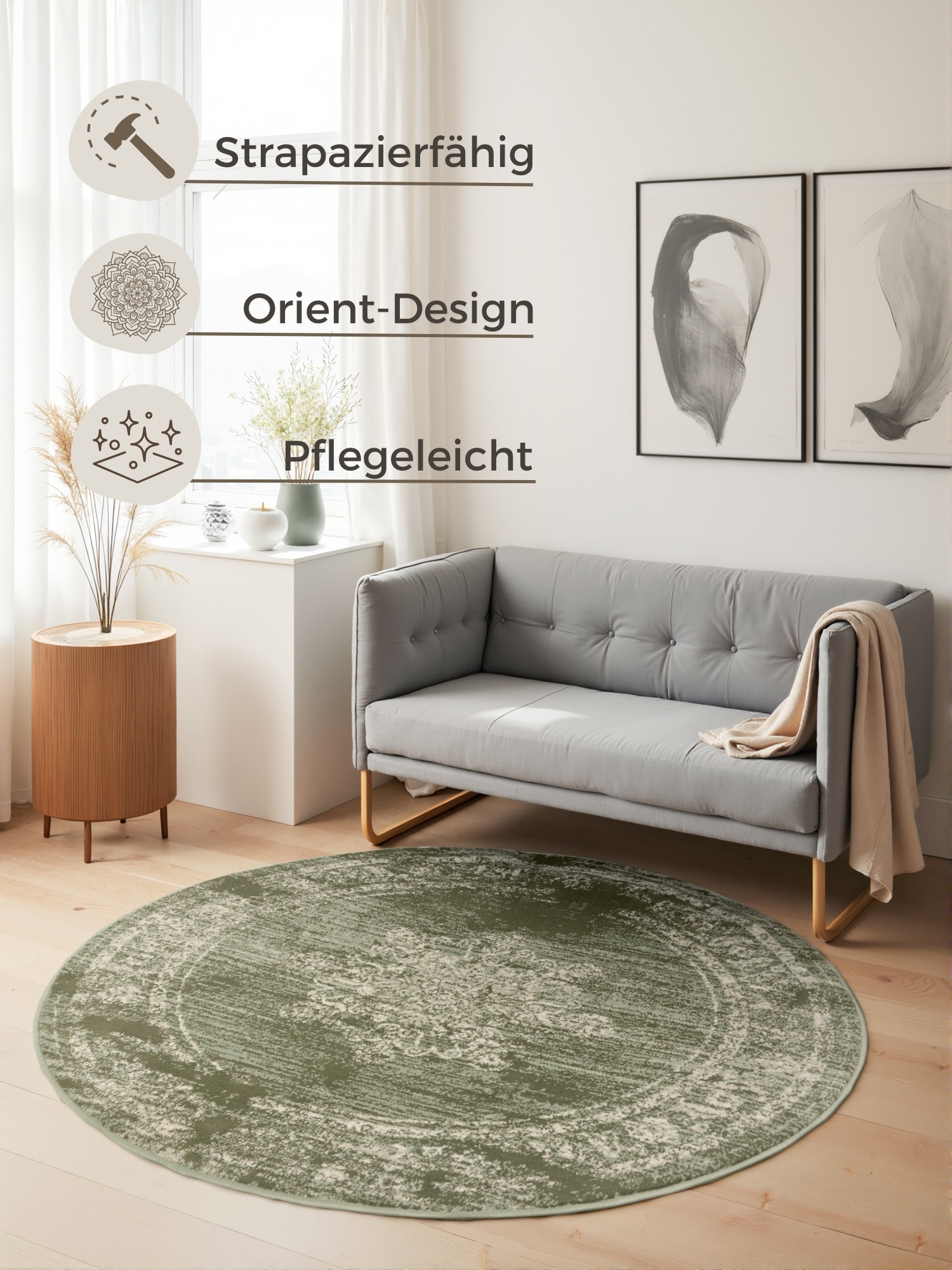 HANSE Home Teppich »Lydia«, rund, 9 mm Höhe, Wohnzimmer, Schlafzimmer, Flur, Kurzflor, orientalisch, Vintage, weich