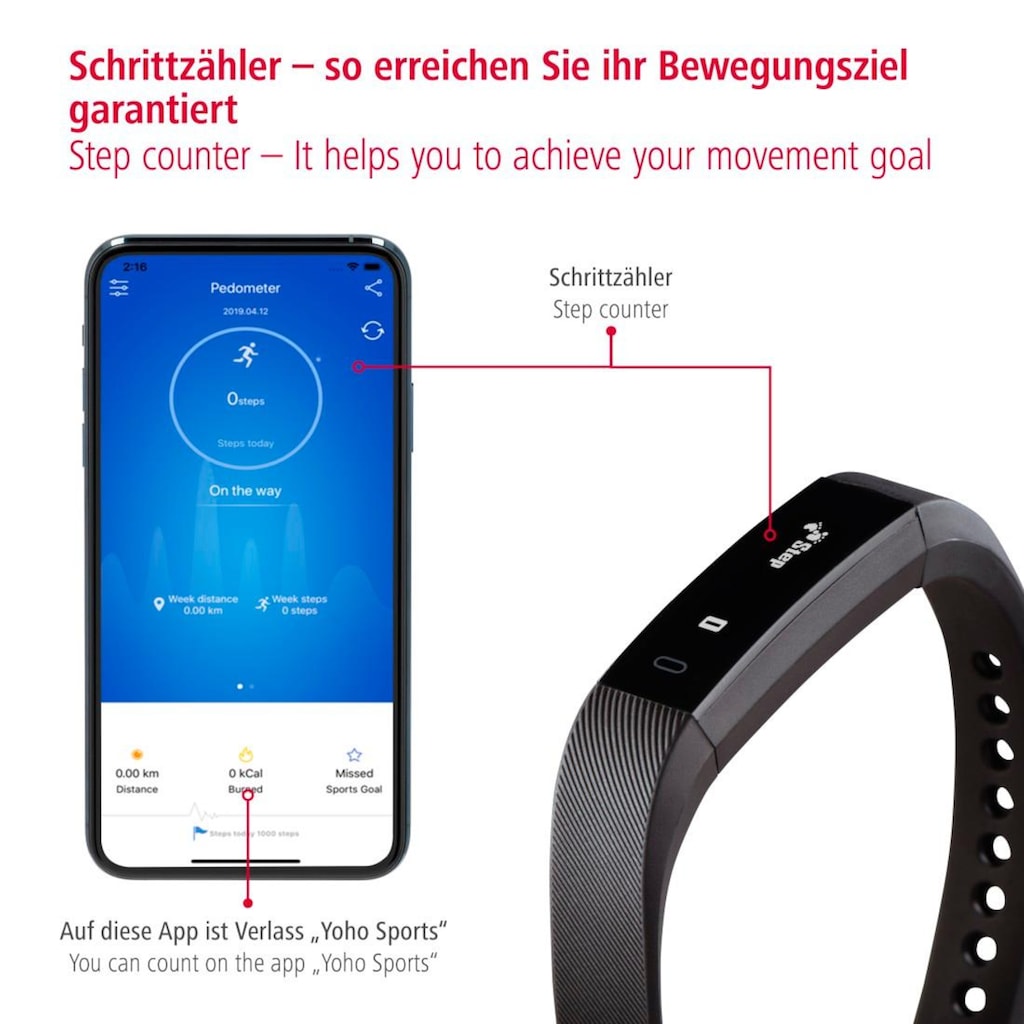 Hama Smartwatch »Fitness Tracker, Uhr/Pulsuhr/Schrittzähler/App Fit Track 1900«