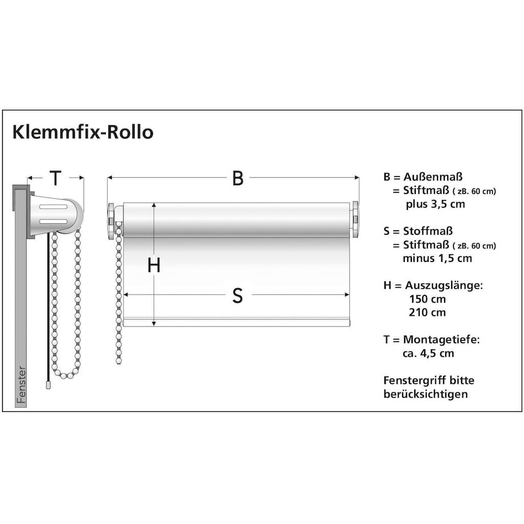 Liedeco Seitenzugrollo »Klemmfix«, Lichtschutz, ohne Bohren