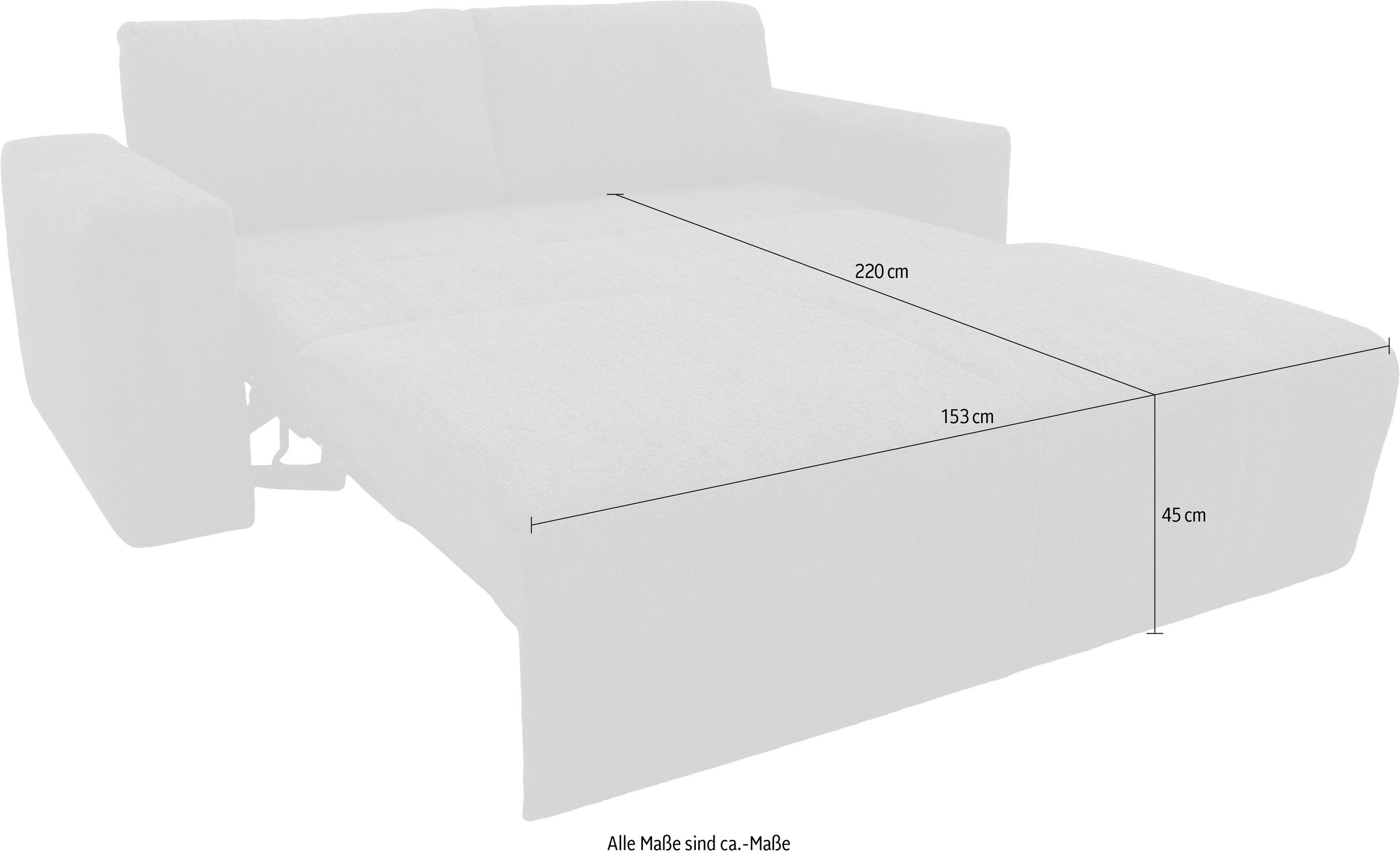 DOMO collection 2-Sitzer »Nerio, 207 cm breit, minimalistisch, modern, formatabile Polsterung« Ausziehbar, Schlaffunktion