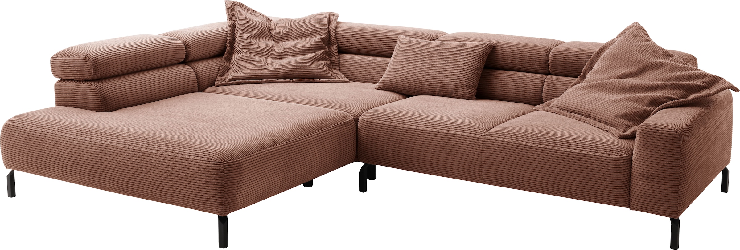 Places of Style Ecksofa »Antonelli, L-Form, inkl. Kopfteilverstellung, Breite 312 cm«, ohne Sitztiefenverstellung, in Cord, rost
