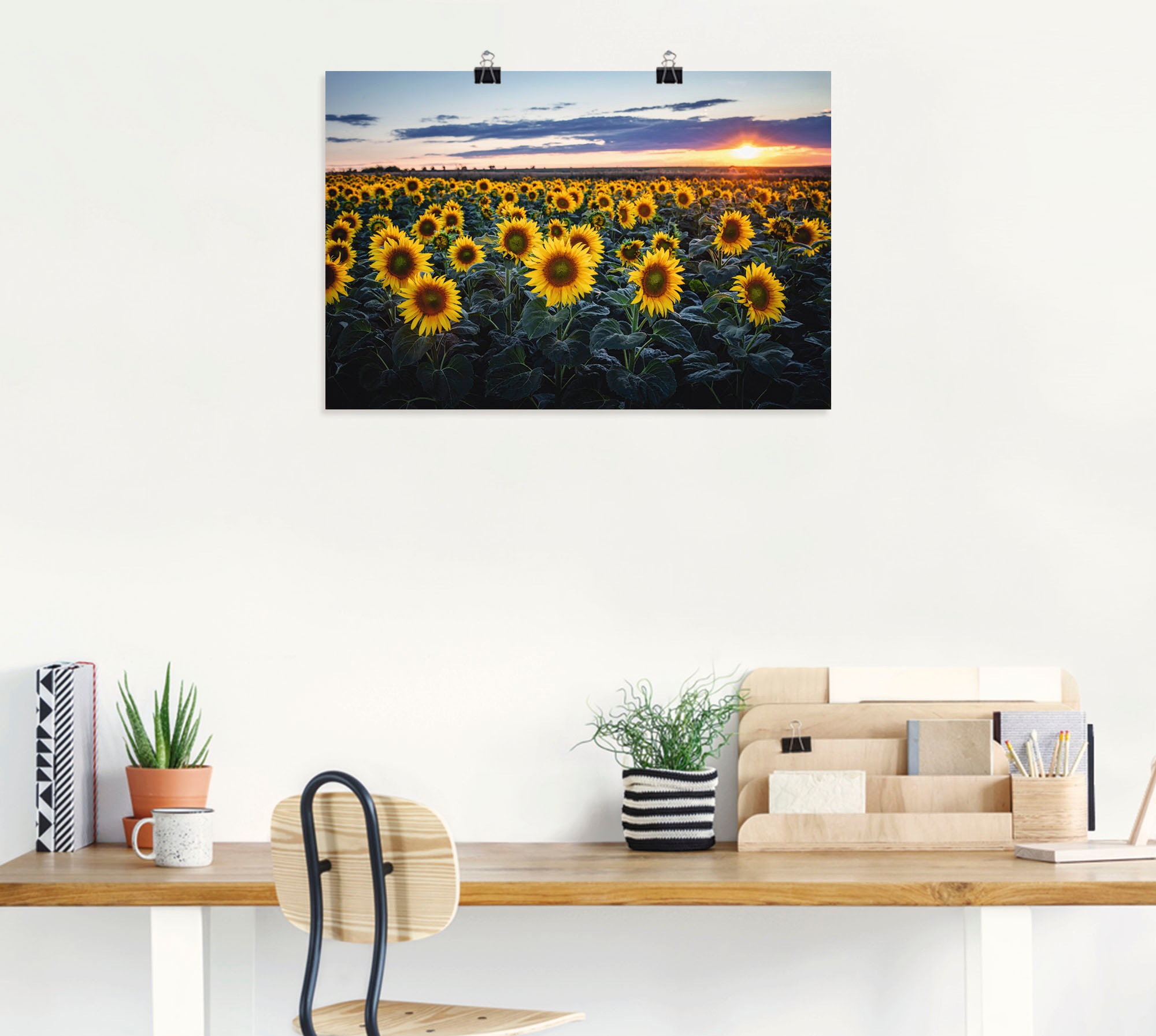 Artland Wandbild »Sonnenblumenfeld, Sonne im St.), Wandaufkleber oder Größen versch. Poster (1 Hintergrund«, kaufen in Blumenwiese, als Leinwandbild, auf Alubild, Raten