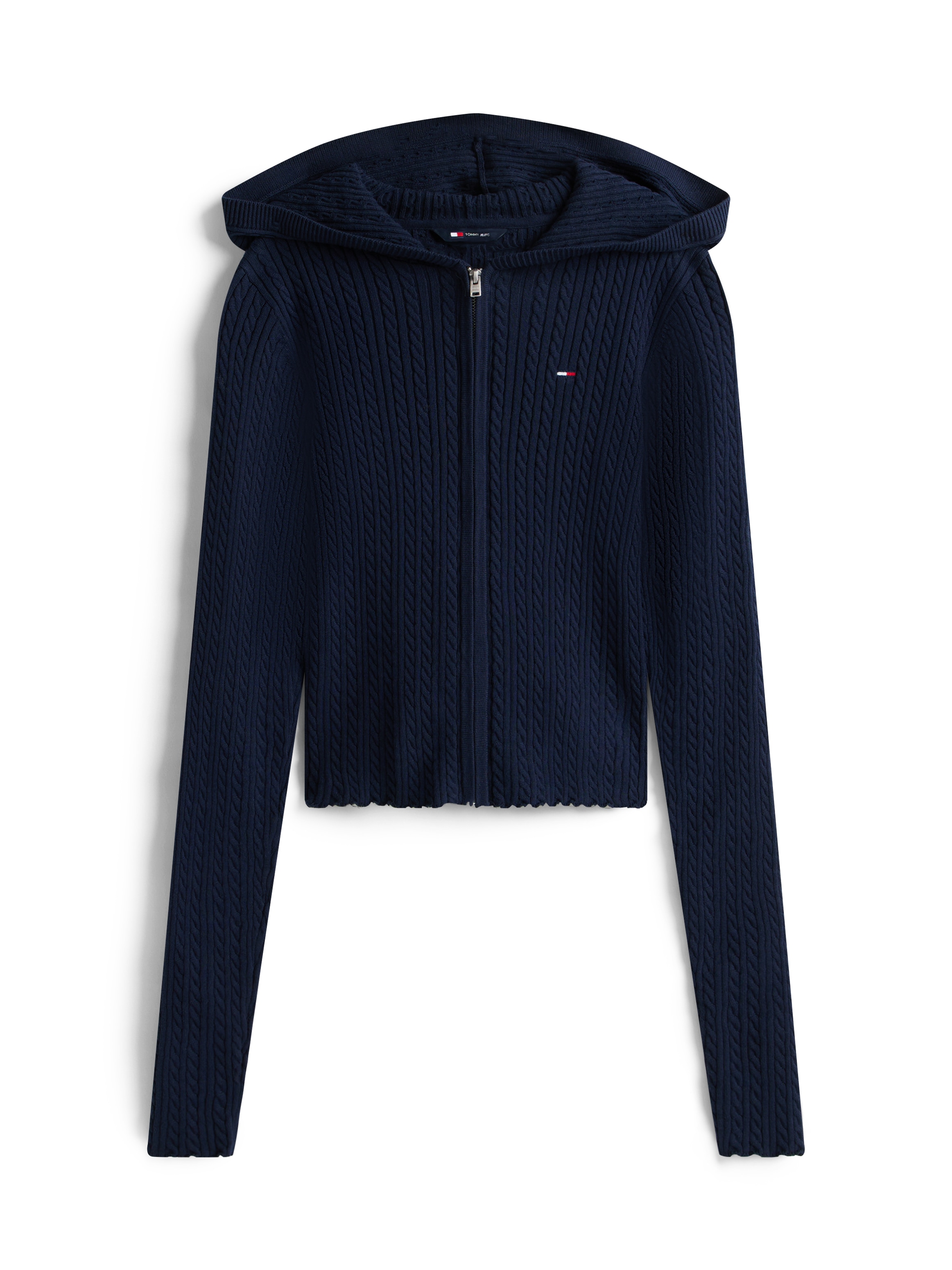 Tommy Jeans Strickjacke »TJW ESSENTIAL ZIPPER HOOD CARDI« mit Zopfstrickmuster und Kapuze