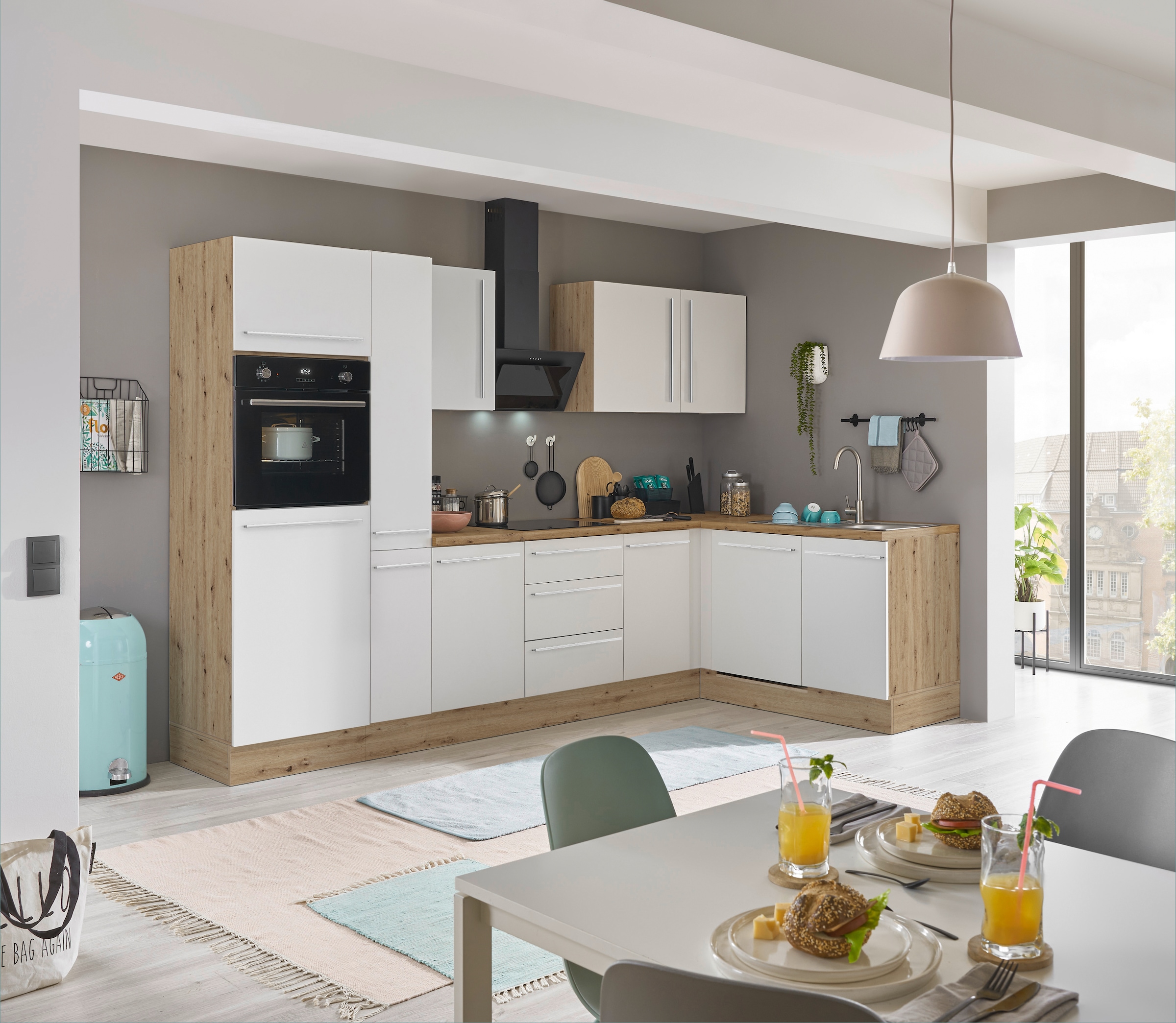 KOCHSTATION Winkelküche »Florida, Stellbreite 310x175 cm« wahlweise mit E-Geräten, mit Softclose für Türen und Schubkästen