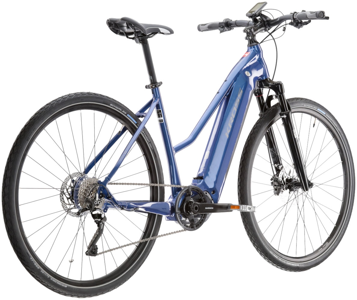Kross E-Bike »E-Crossrad Evado Hybrid 6.0 28 Zoll blau«, 10 Gang, Shimano, DEORE XT T8000, Mittelmotor 250 W, Pedelec, Elektrofahrrad für Damen und Herren