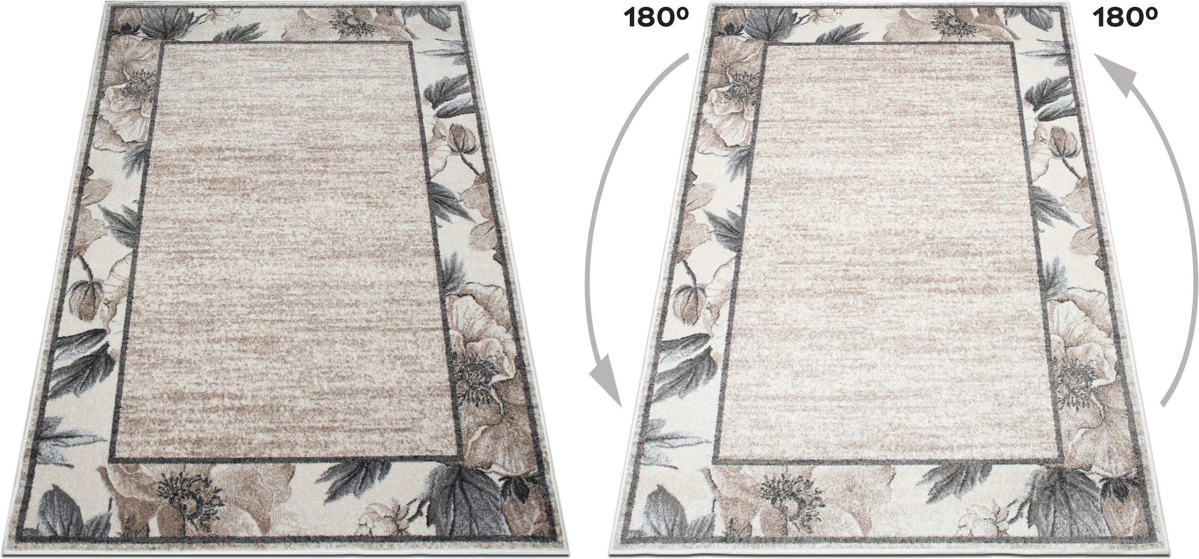 OTTO home Teppich »Florent mit Rahmen, Blumen Design« rechteckig 9 mm Höhe Floral, detailreiche Blüten, meliert, elegant, Wohnzimmer