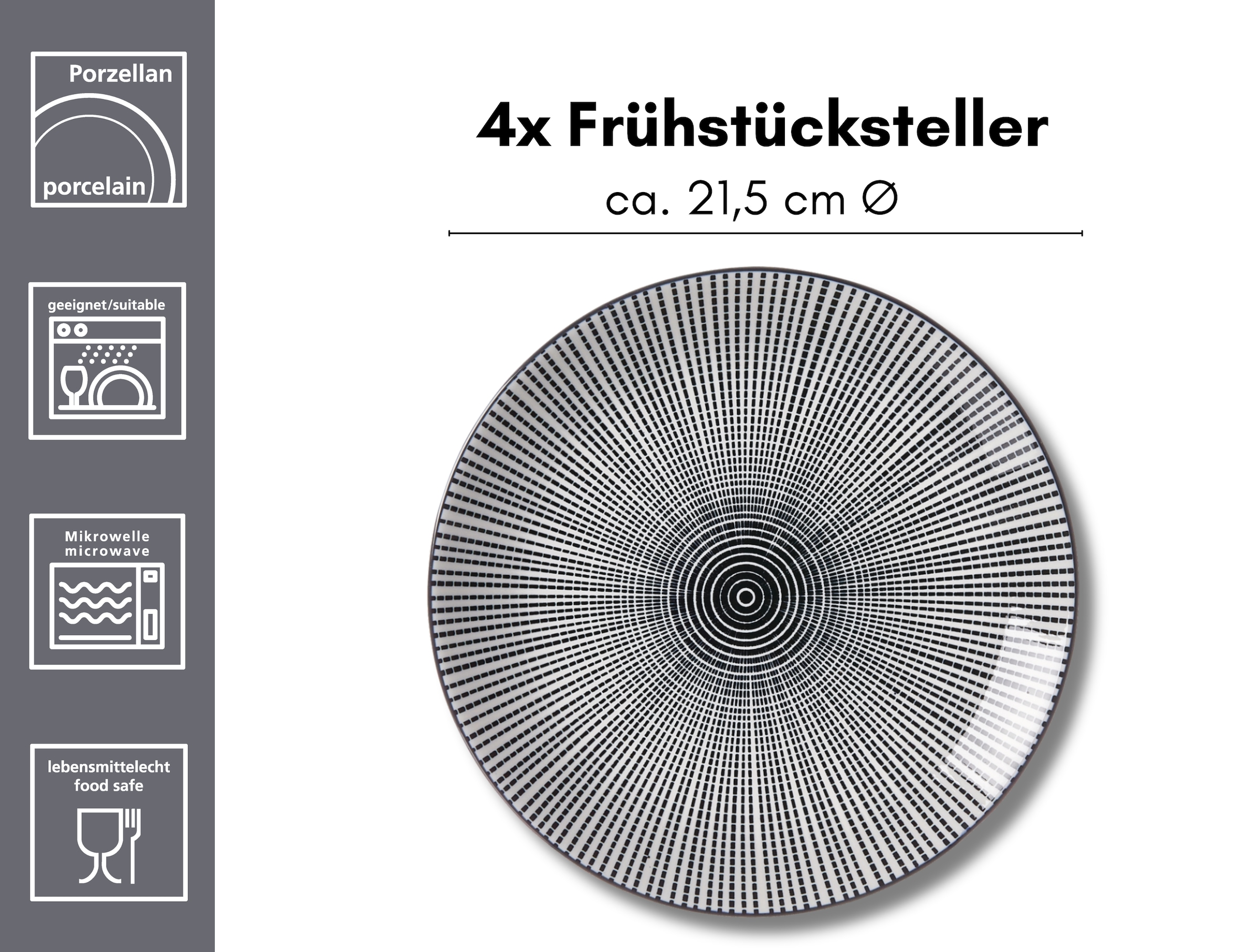 Ritzenhoff & Breker Frühstücksteller »Takeo«, (Set, 4 St.), Porzellan, skandinavisch-schlichter Touch, Ø 21,5 cm