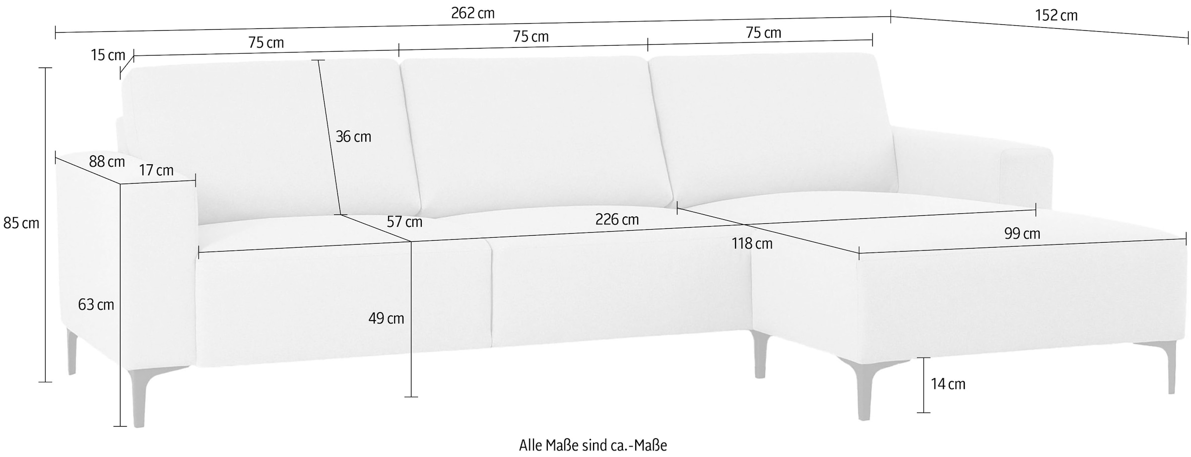 Home affaire Ecksofa »Tournon, L-Form, Breite 262 cm, Webstoff, Chenille«, Designsofa im nordischen Stil, Wellenunterfederung, Metallfüße