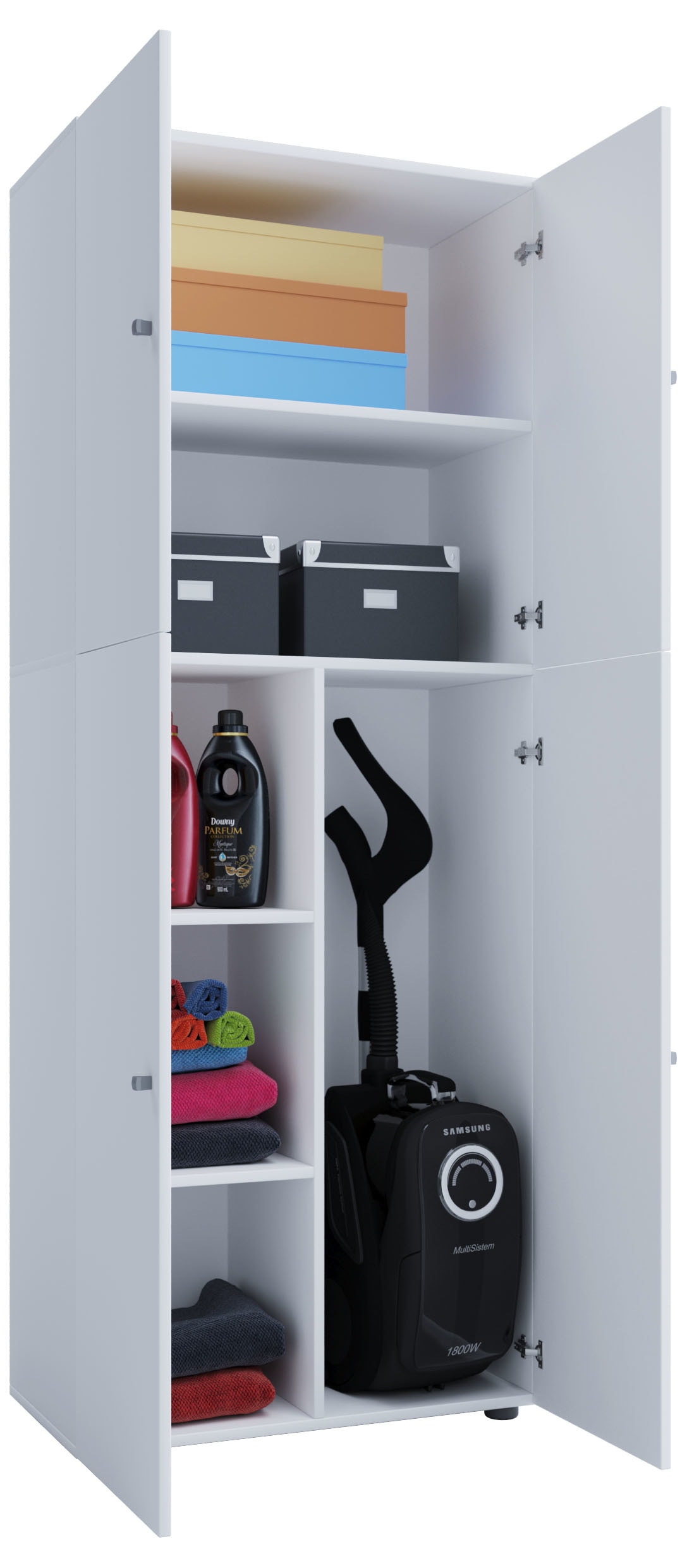 VCM Mehrzweckschrank »VCM Holz Besenschrank | 6 Fächer | Haushaltsschrank | Maße: B. 70 x H. 184 x T. 40 cm | 4 Drehtüren - Lona«, (1 St.)