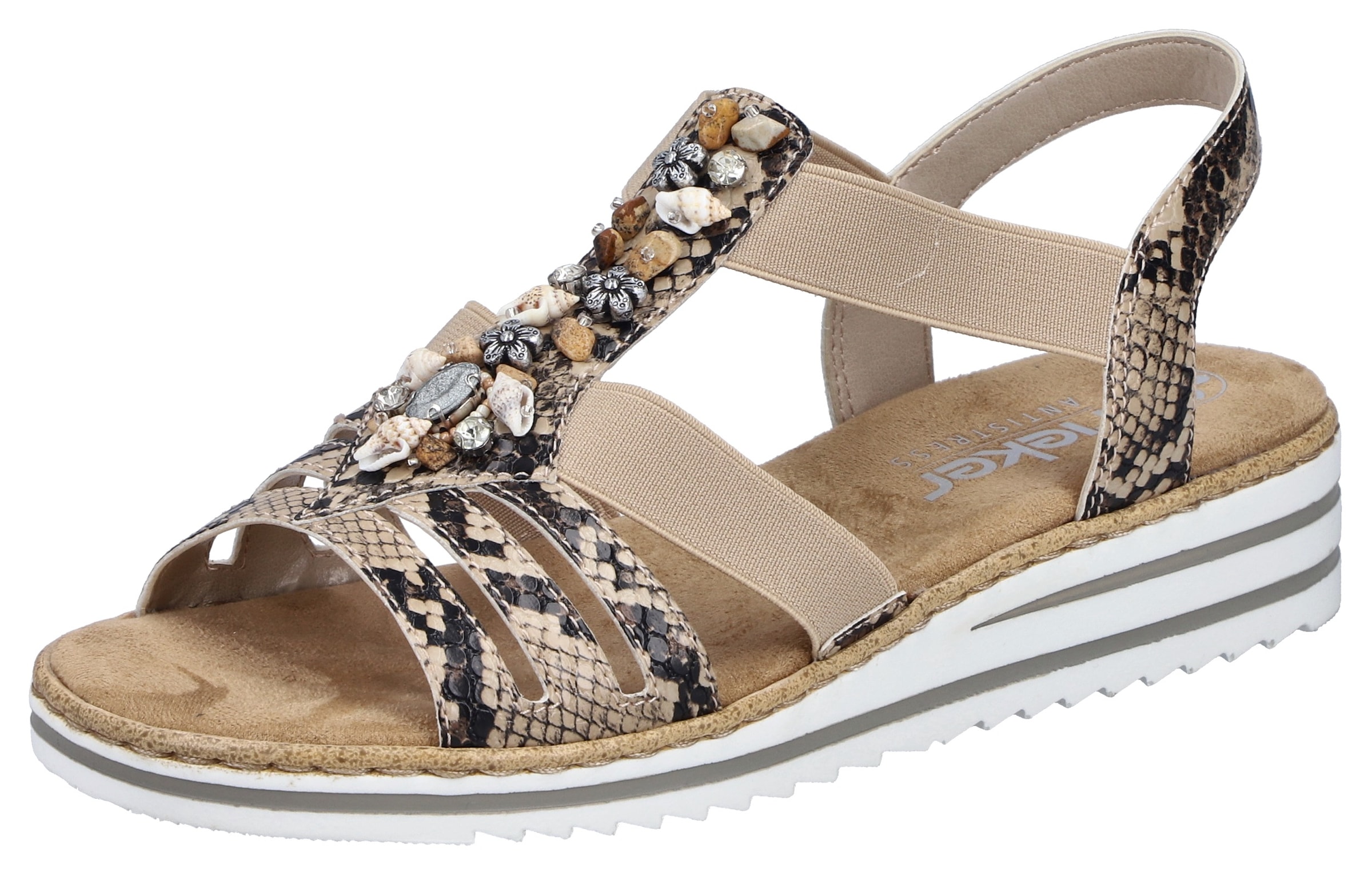 Rieker Riemchensandale  Sommerschuh, Sandalette, Keilabsatz, mit sommerlicher Verzierung