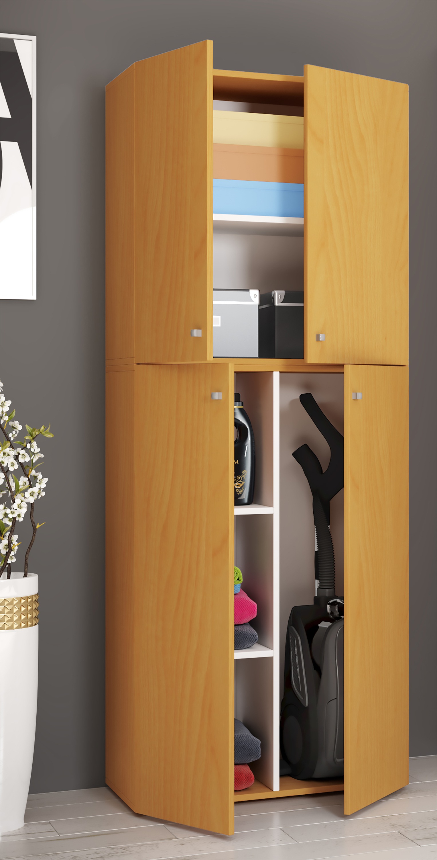 VCM Mehrzweckschrank »VCM Holz Besenschrank | 6 Fächer | Haushaltsschrank | Maße: B. 70 x H. 184 x T. 40 cm | 4 Drehtüren - Lona«, (1 St.)