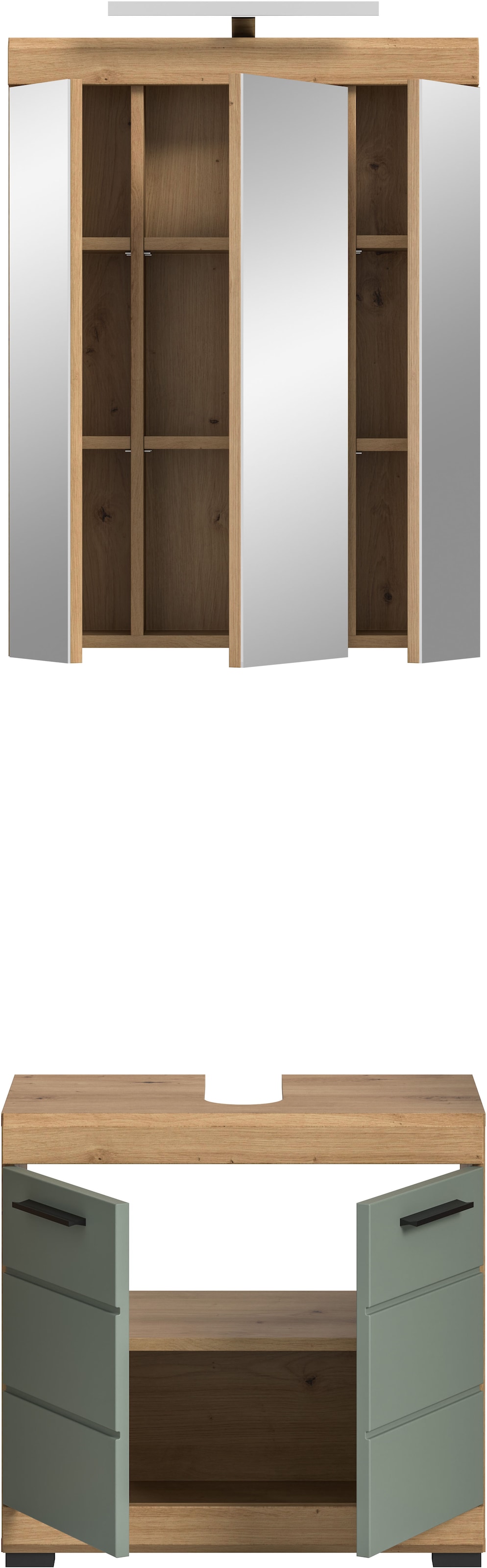 INOSIGN Badmöbel-Set »Siena, 2 teilig, inklusive LED Beleuchtung, bestehend aus:«, (Set, 2 St., TOPSELLER!), Waschbeckenunterschrank, Spiegelschrank, LED Badaufsatzleuchte