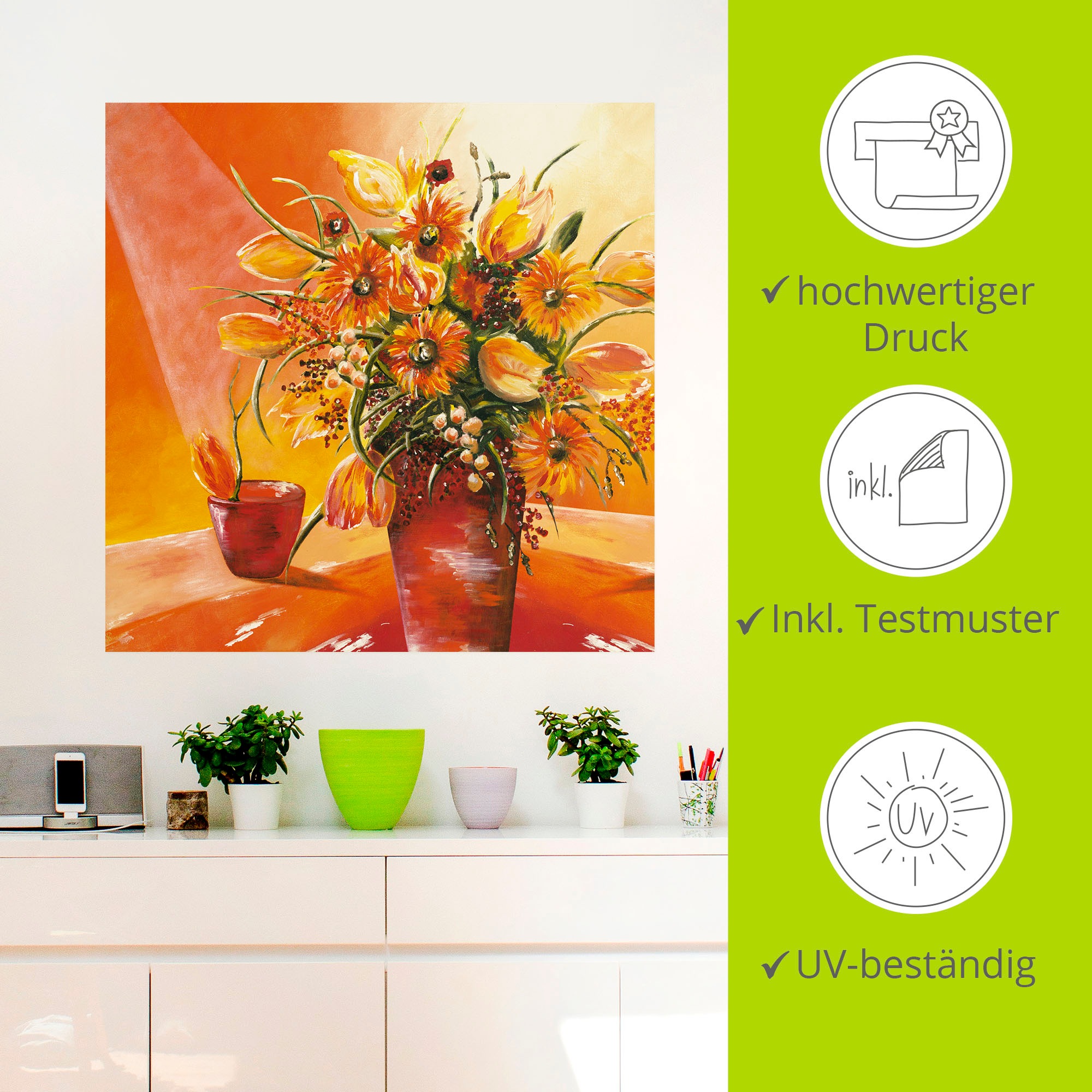 Artland Wandbild »Blumenstrauß in Vase I«, Blumen, (1 St.), als Alubild, Outdoorbild, Leinwandbild, Wandaufkleber, versch. Größen