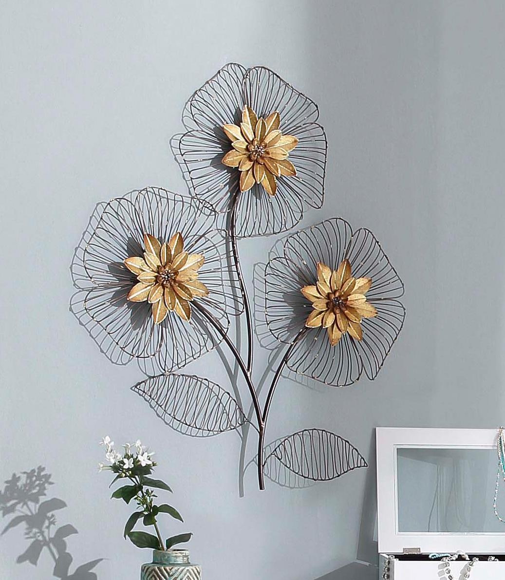 Motiv Wanddekoration, Wanddekoobjekt HOFMANN »Wanddeko Metall Blüten, auf kaufen Raten Blumenbouquet«, aus LIVING AND MORE